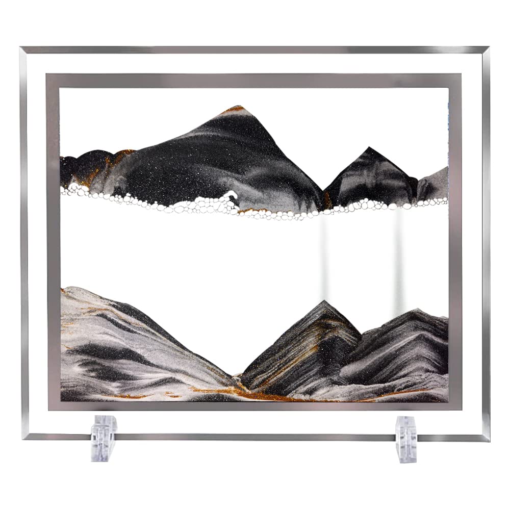 Aoderun 3D Deep Sea Sand Art Liquid Motion Square Glass - 7×9in Black Moving Sand Art for Adults, Home & Office Décor, Relaxing Desk Toy | Perfect for Stress Relief, Meditation & Zen Decor