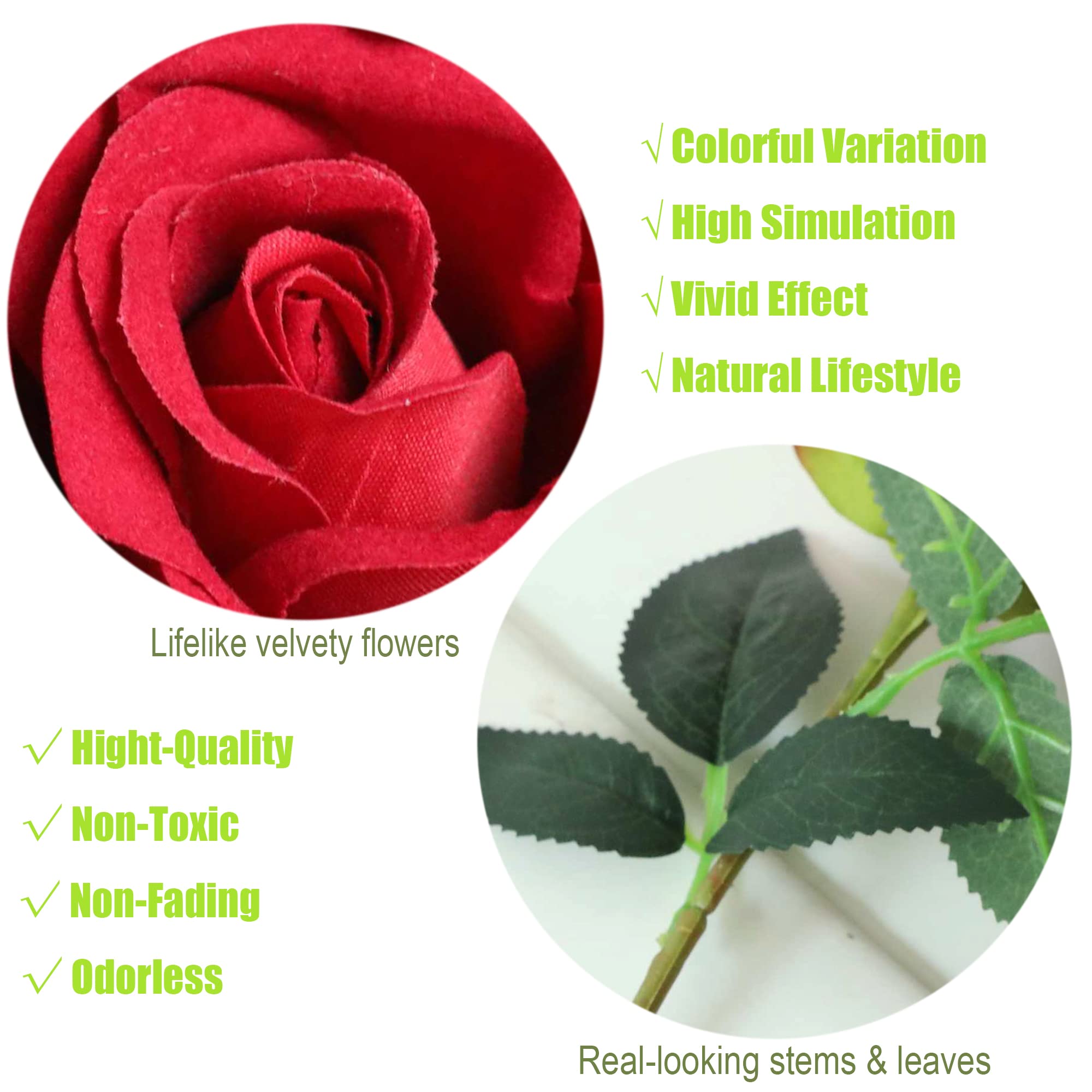 12pcs 12 Inch Velvet Rose Artificial Flowers with Stem and Leaves - Realistic Velvety Floral Stems for Home Decor, Wedding Centerpieces, DIY Bouquets, Table Arrangements (Red)
