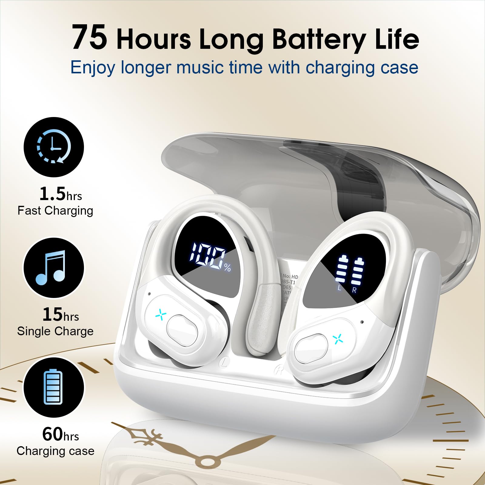 Wireless Earbuds 75hrs Bluetooth 5.4, ENC Noise Cancelling, IPX7 Waterproof - for Sports & Workouts