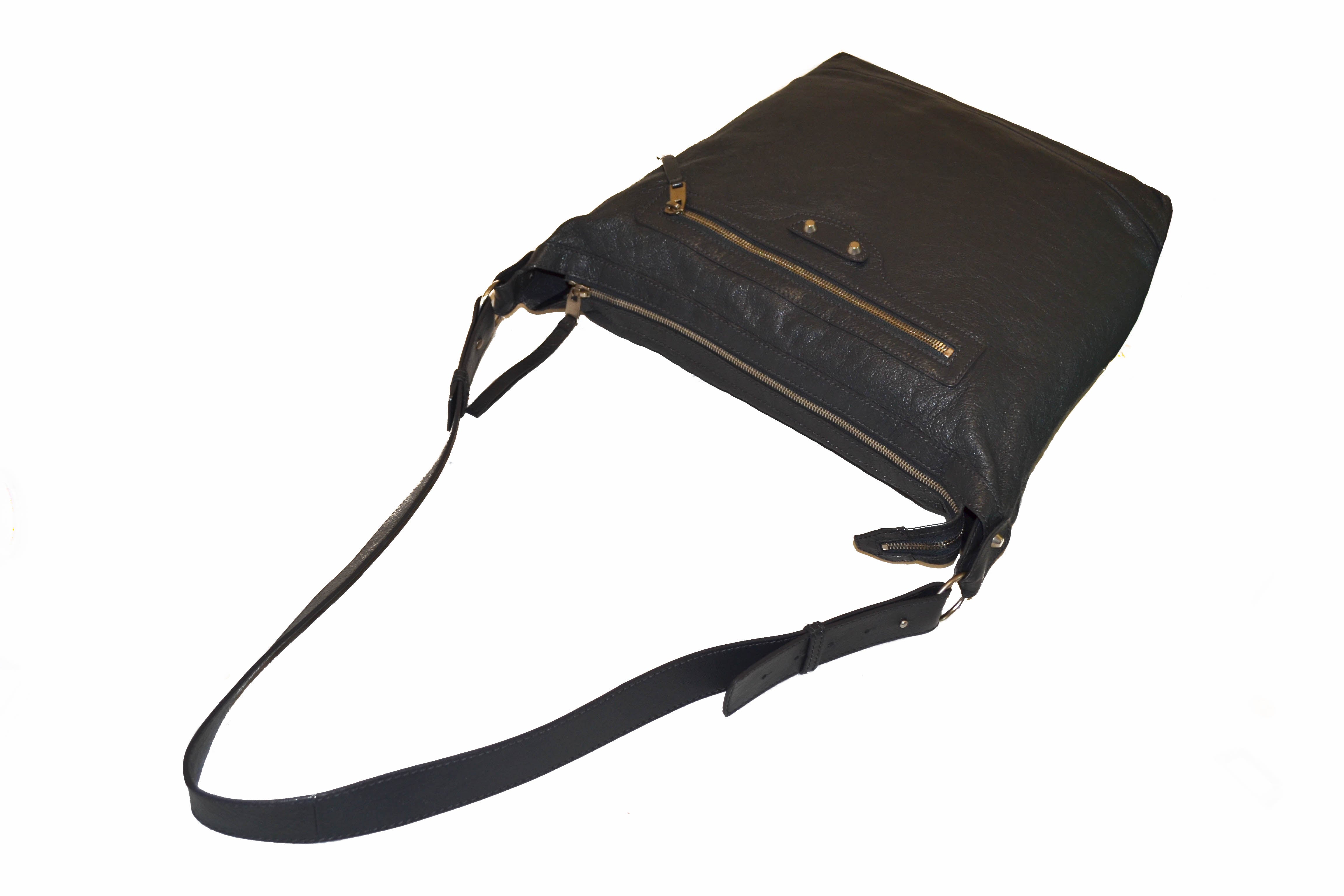 Balenciaga Grey Lambskin Leather Arena Messenger Bag for Men & Women - Stylish Crossbody Shoulder Bag for Work, Travel & Everyday Use