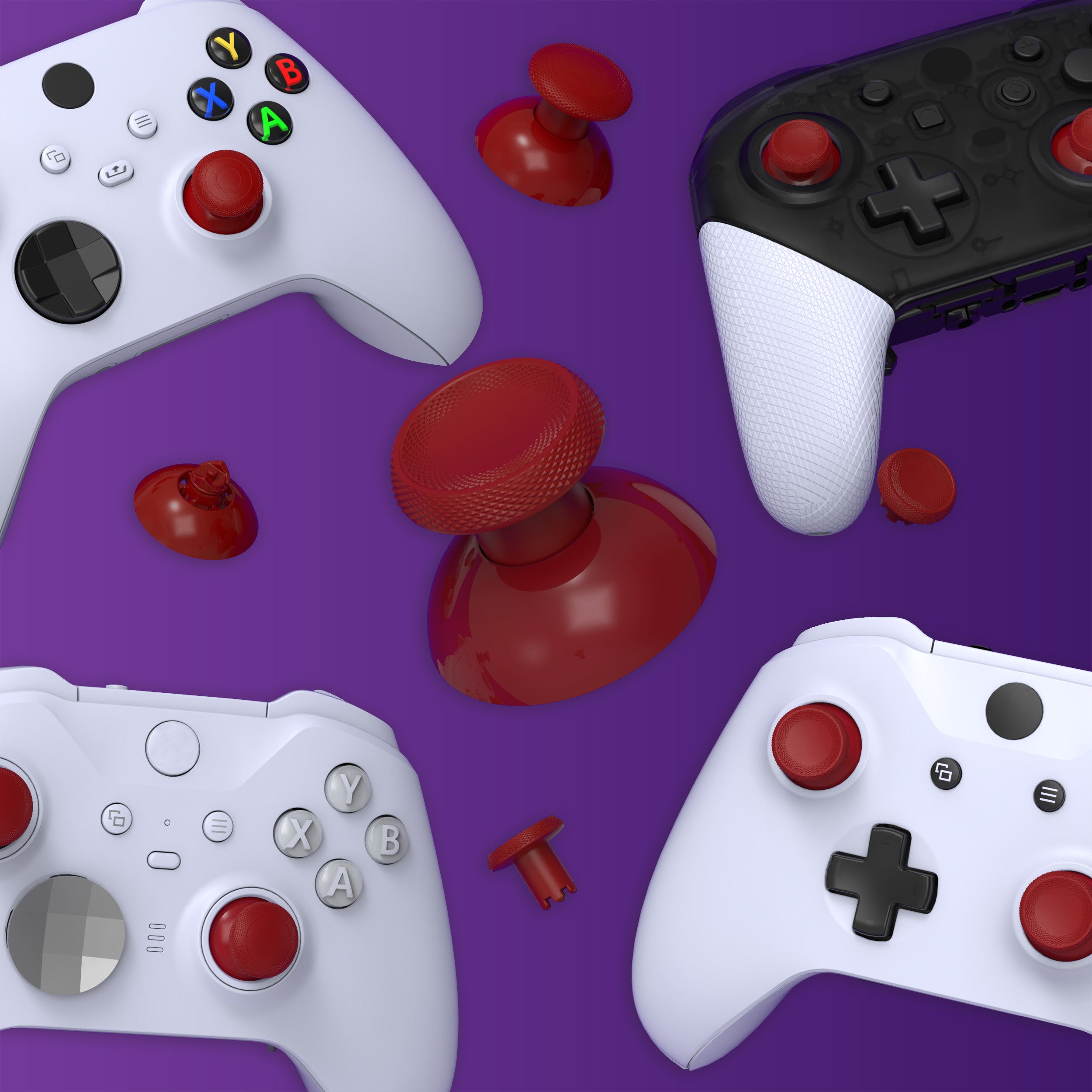 eXtremeRate ThumbsGear V3 Interchangeable Thumbsticks for Xbox Core Controller - 4 Height Adjustable Convex & Concave Grip Joysticks Compatible with Xbox One S/X/Elite & Nintendo Switch Pro Controller (Carmine Red VRVX3M004) - Perfect for Gaming, FPS, Racing & Action Games