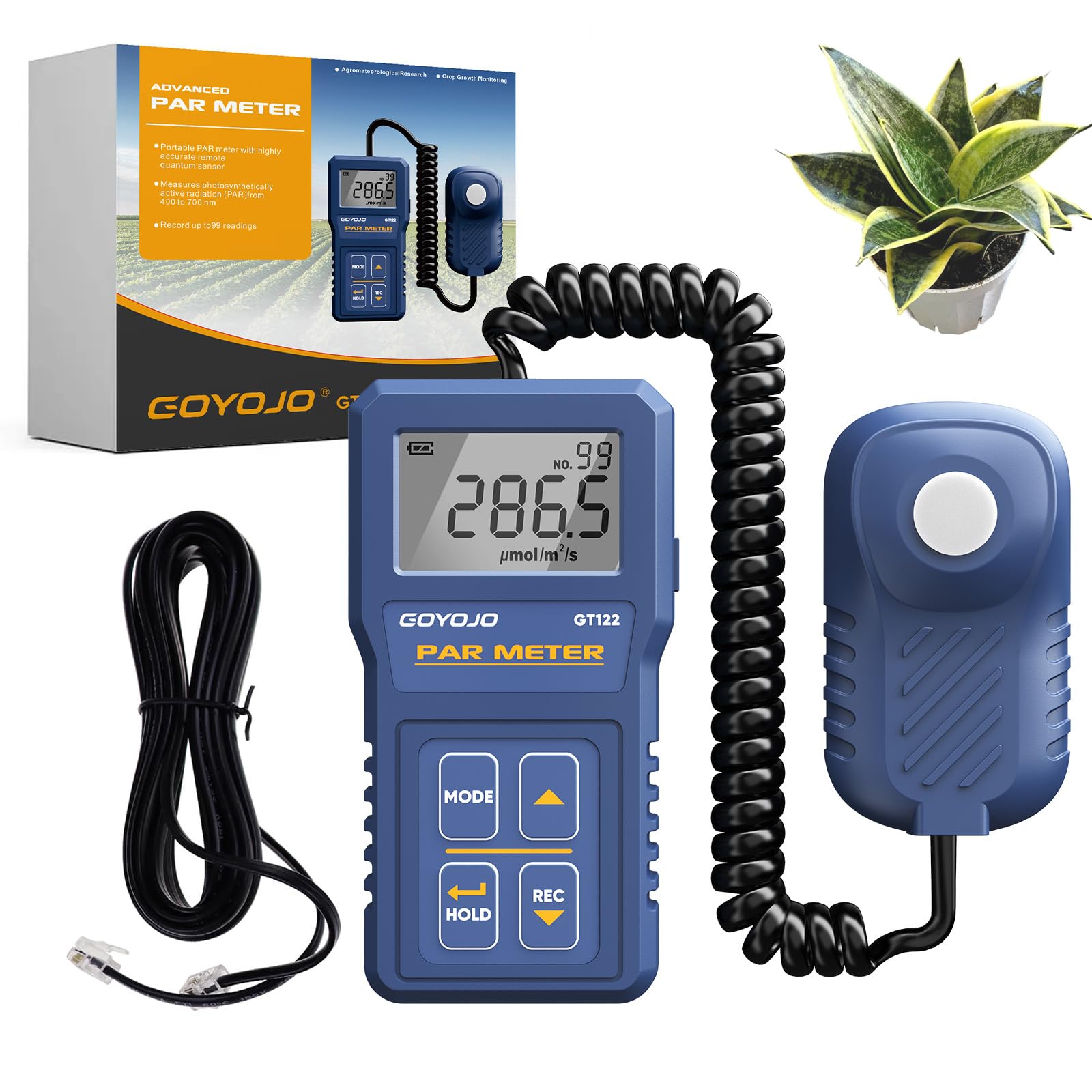 High Precision PAR Light Meter for Plants - 400-700nm Quantum PPFD Meter for Hydroponic, Greenhouse & Indoor Grow Lights | Measure LED Light Intensity (Micromoles) to Optimize Plant Growth | Perfect for Indoor Gardening, Greenhouse Monitoring & Hydroponic Systems