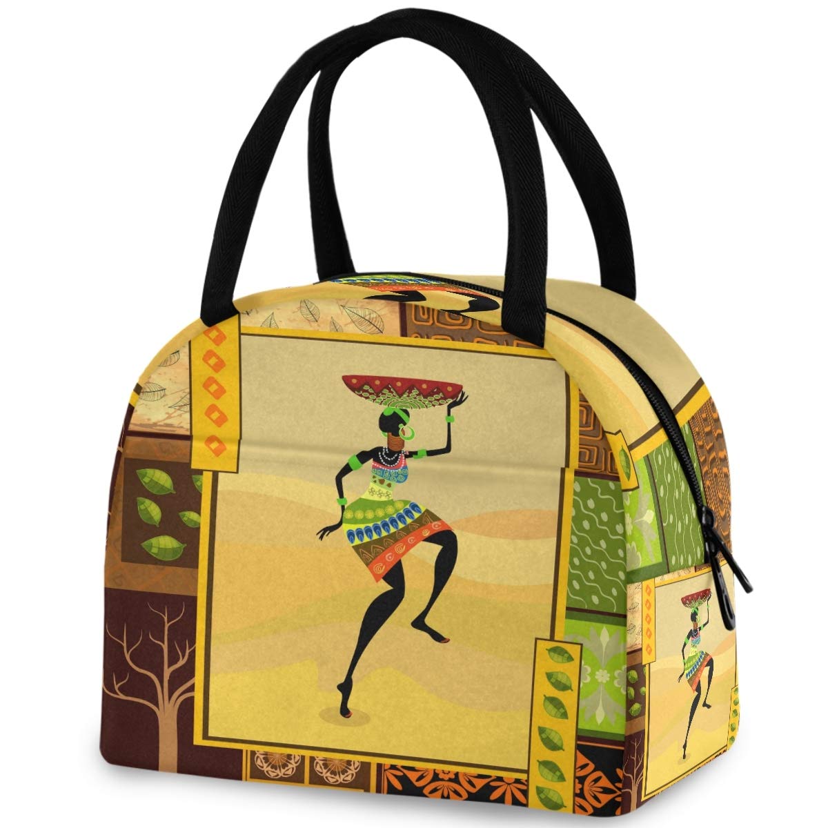 African Print Reusable Insulated Lunch Tote Bag with Zippered Front Pocket - Thermal Cooler Container for Work, Picnic, Beach, Travel & Fishing | Eco-Friendly Women's Lunch Bag for Office, School & Outdoor Activities