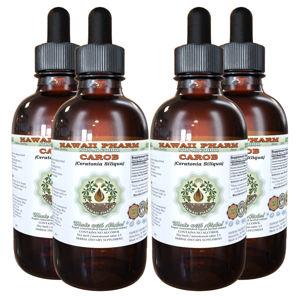 Organic Carob Alcohol-Free Liquid Extract (Ceratonia Siliqua) - 4x4 oz Glycerite from Dried Raw Seeds & Pods | Natural Sweetener for Baking, Smoothies & Healthy Desserts