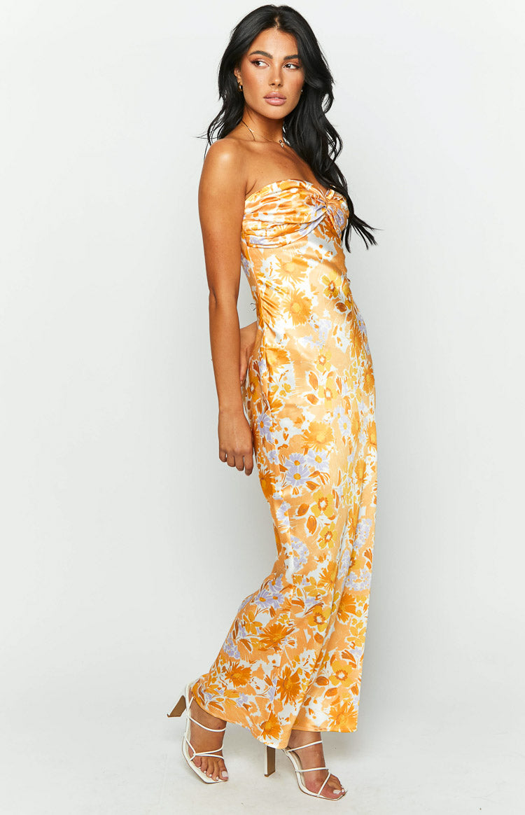 Elegant Ashley Orange Floral Maxi Dress for Women - Perfect for Weddings, Parties & Special Occasions