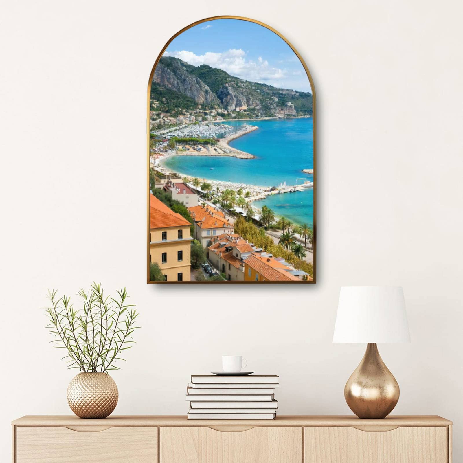 Large Framed Canvas Wall Art - Aesthetic View of Menton Côte d'Azur France - Minimalist Painting for Living Room, Bedroom & Office Decor - Perfect for Modern Home & Workspace Interior Design