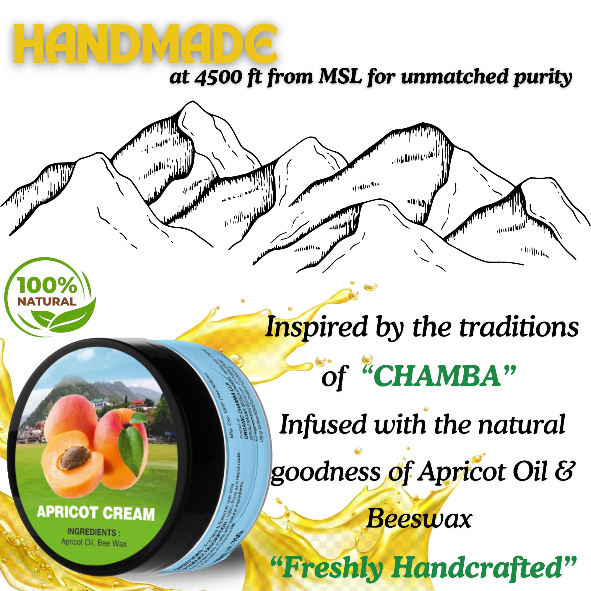 Organic Chamba Apricot Cream with Beeswax - 100% Natural Handmade Moisturizer for Glowing Skin, Dark Spots & Anti-Aging | Winter & Daily Face Care | 75g | Perfect for Dry Skin & Nighttime Hydration