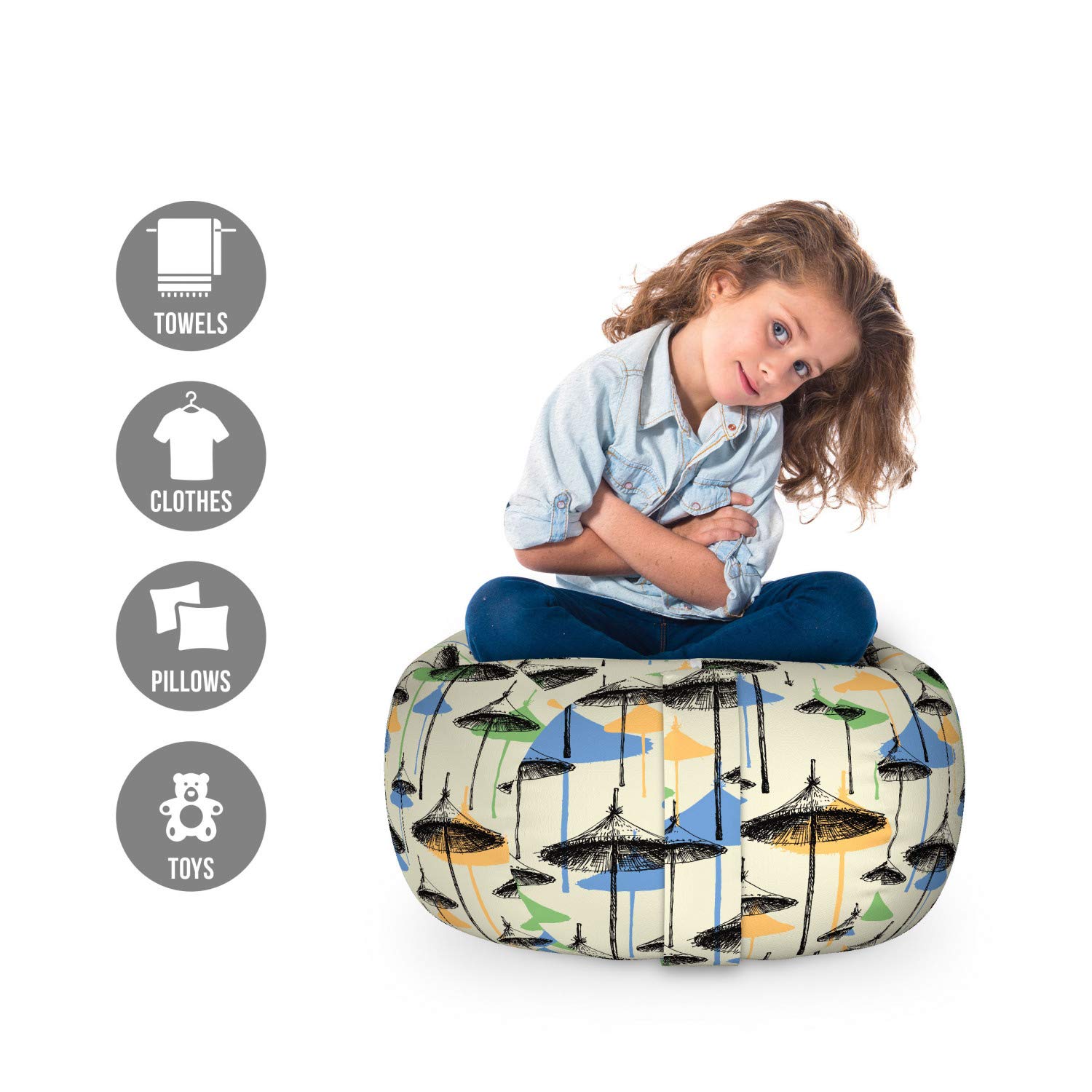 Ambesonne Toy Storage Bag Chair - Washable Organizer for Stuffed Animals, Small Size, Grey Yellow - Perfect for Kids' Room & Beach