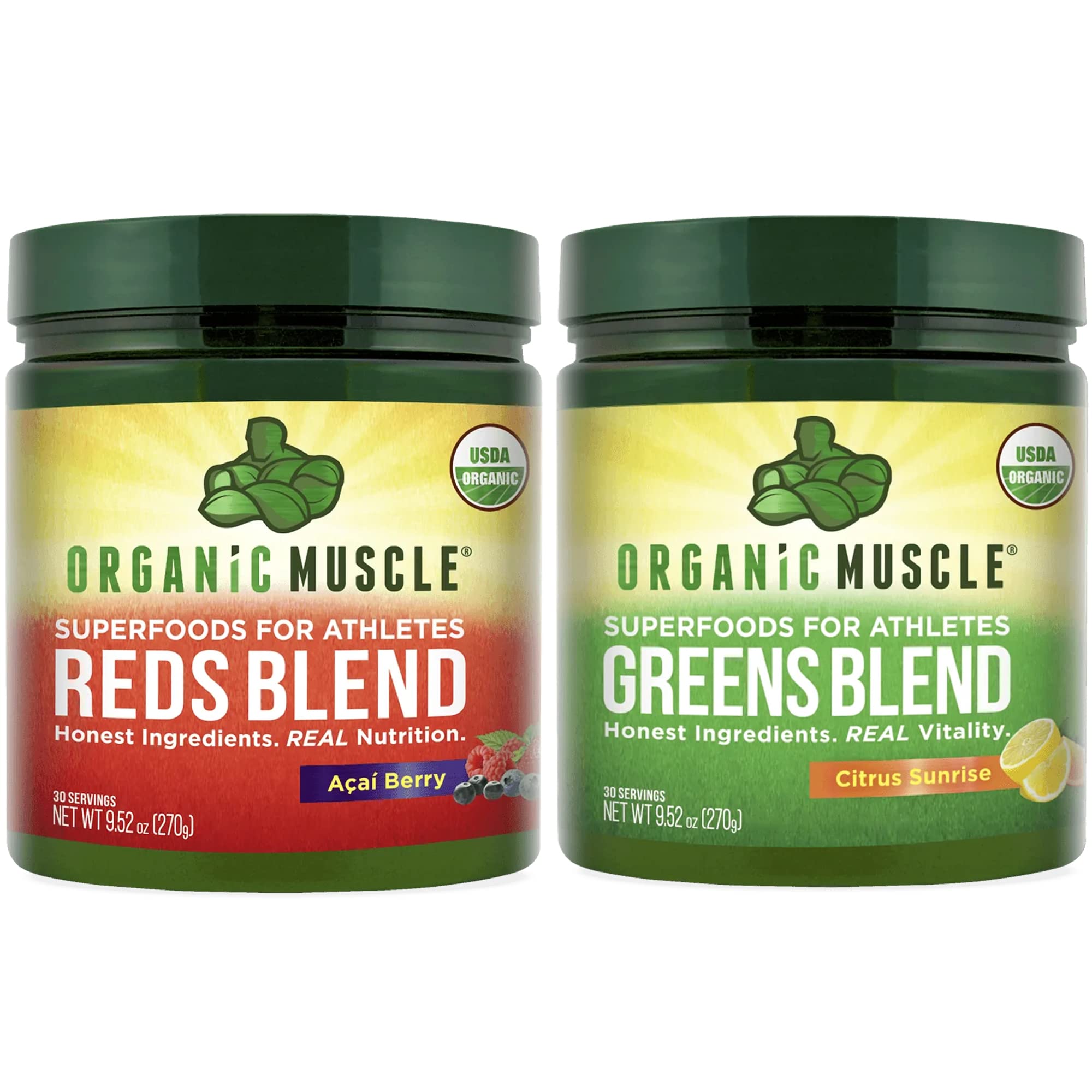 Organic Muscle Vegan Greens and Reds Superfood Powder - USDA Organic Plant-Based Superfood Blend for Energy, Focus & Immunity - Non-GMO, 30 Servings - Perfect for Smoothies, Post-Workout Recovery & Daily Wellness Boost