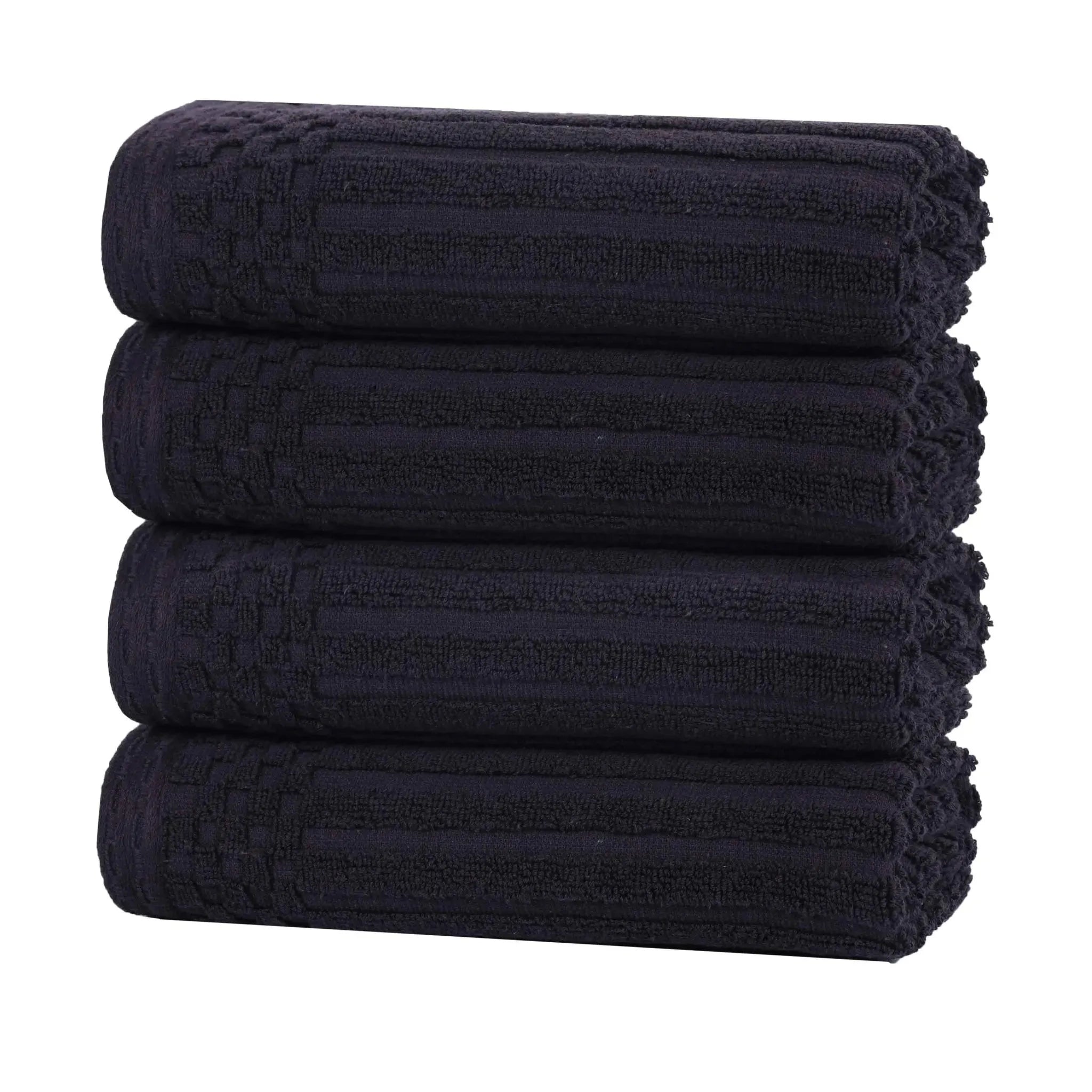 Premium Soho Ribbed Cotton Hand Towel Set - 4-Piece Ultra Absorbent Bath Towels for Kitchen, Bathroom & Gym - Soft & Quick-Drying