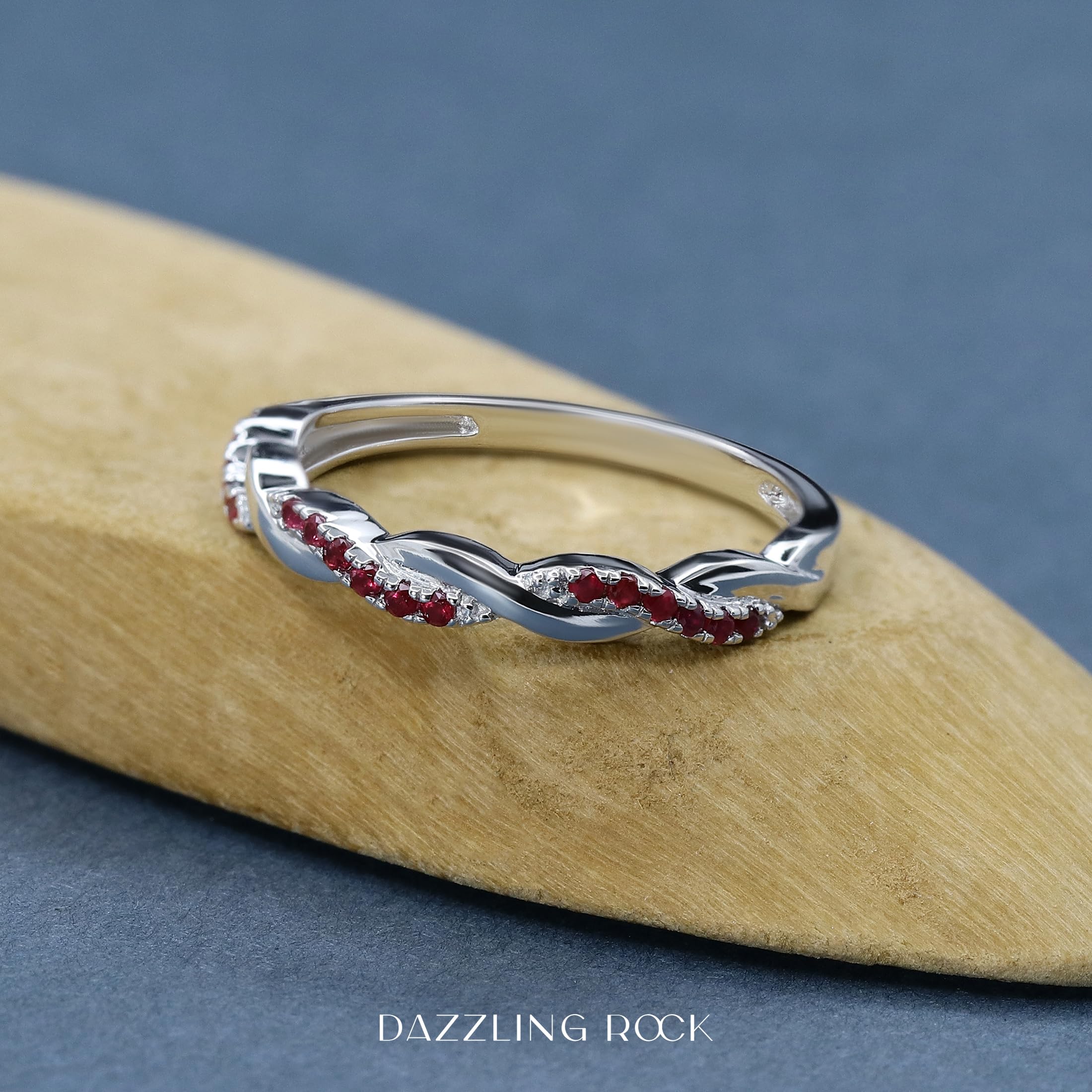 Dazzlingrock Collection Ruby & Diamond Ladies Swirl Stackable Wedding Band Ring - Sterling Silver Anniversary Jewelry for Women - Perfect for Engagements, Anniversaries & Special Occasions