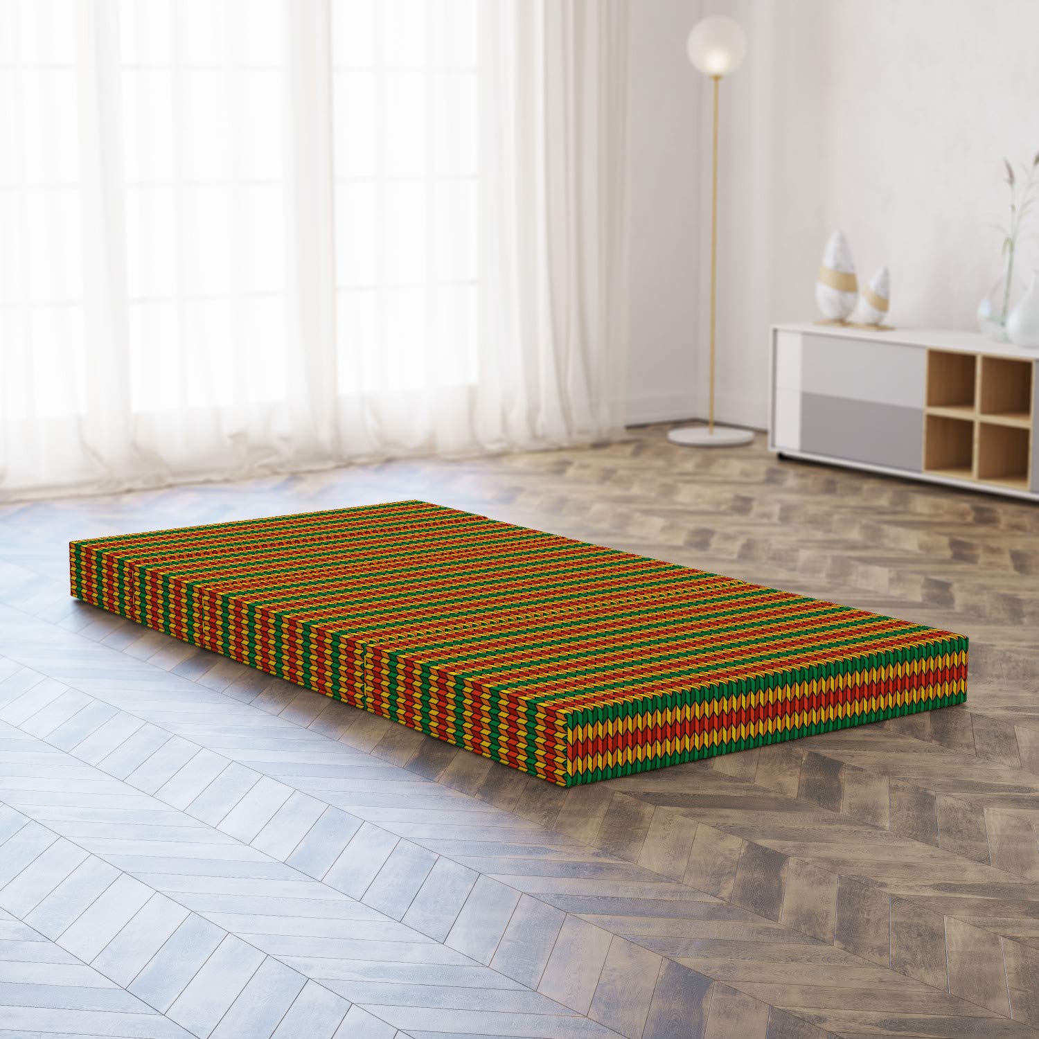 Ambesonne Rasta Foldable Mattress - Triangle Pattern Design, 74.8