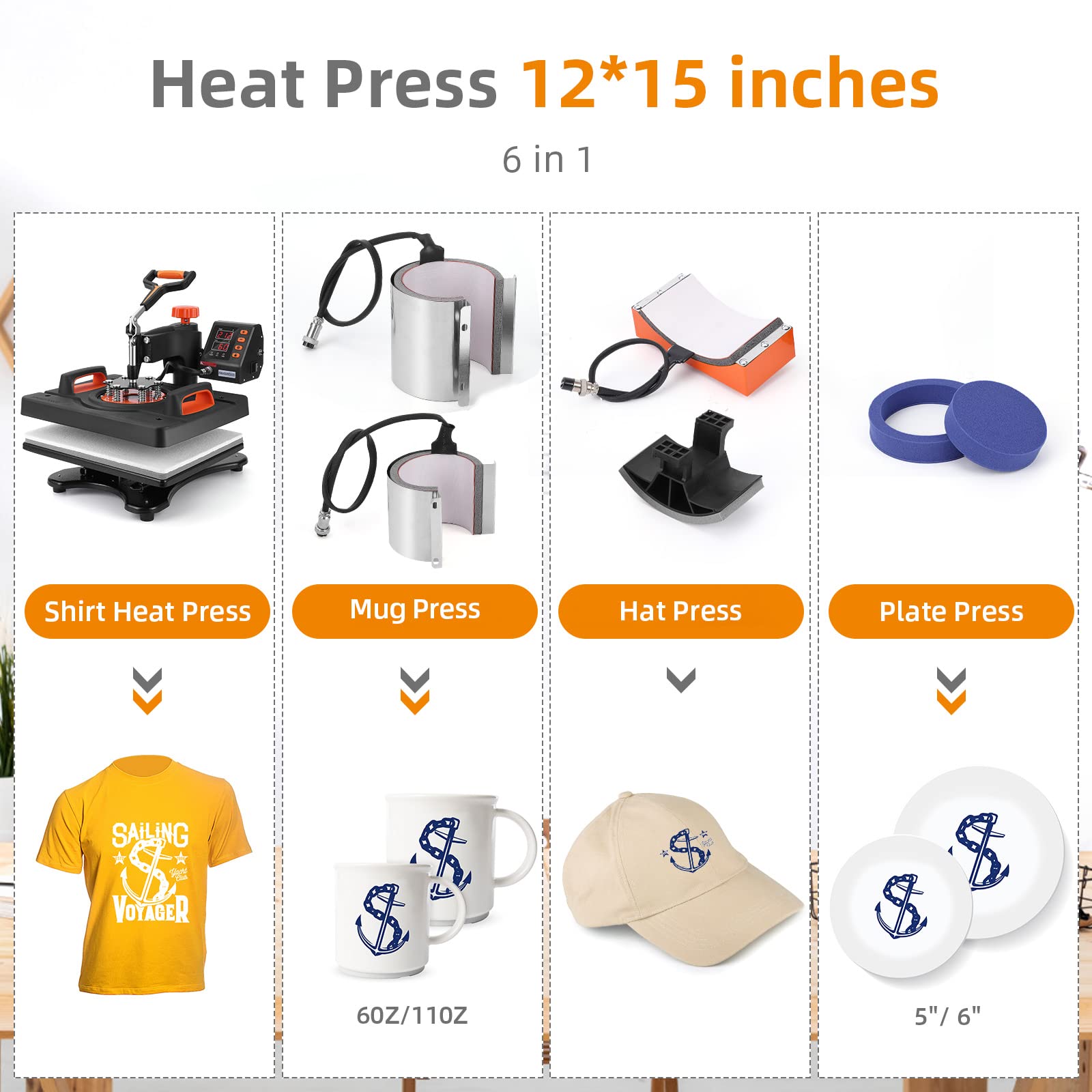 Garvee 12x15 Inch Heat Press Machine - 800W 6-in-1 Sublimation Transfer Press with 360° Swing Away for T-Shirts, Hats, Mugs & Plates | Digital Industrial Quality for DIY Crafts, Small Business & Custom Apparel Printing