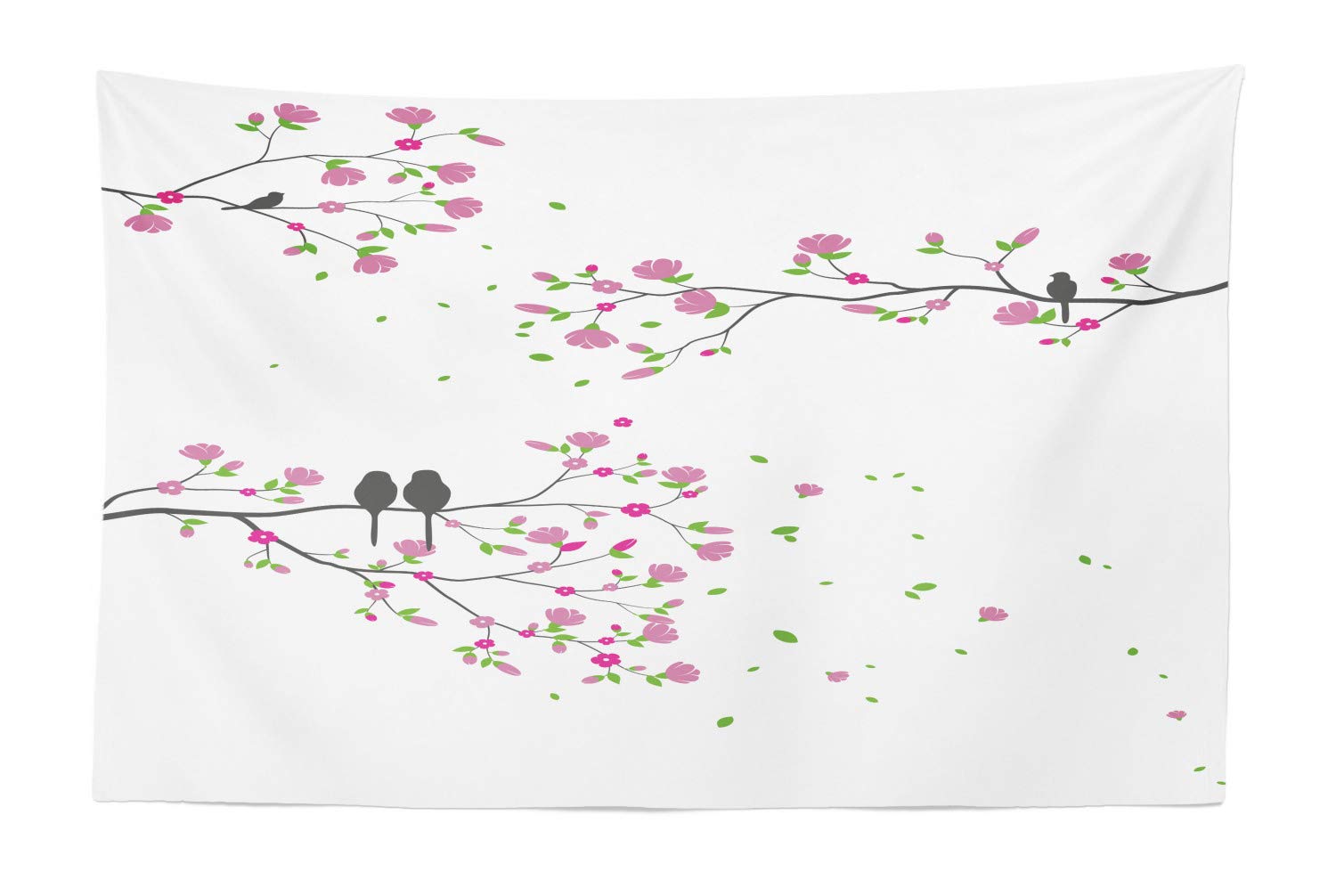 Ambesonne Spring Floral Tapestry - Tree Branches with Birds and Flowers Blossom Wall Art Decor for Bedroom, Living Room, Dorm - 45