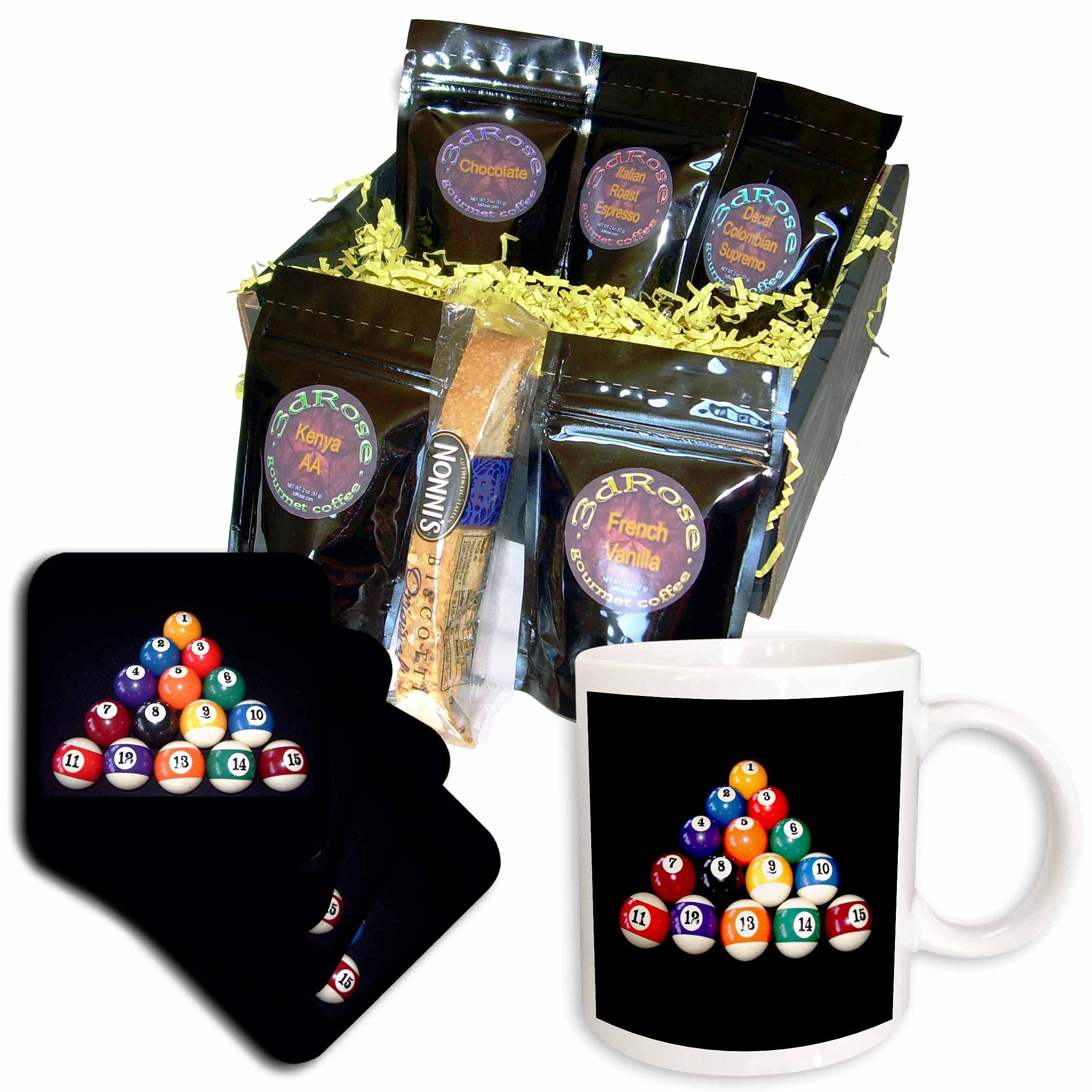3D Rose Billiards Balls Pool Themed Coffee Gift Basket Set - Perfect for Pool Lovers, Coffee Enthusiasts & Game Room Decor