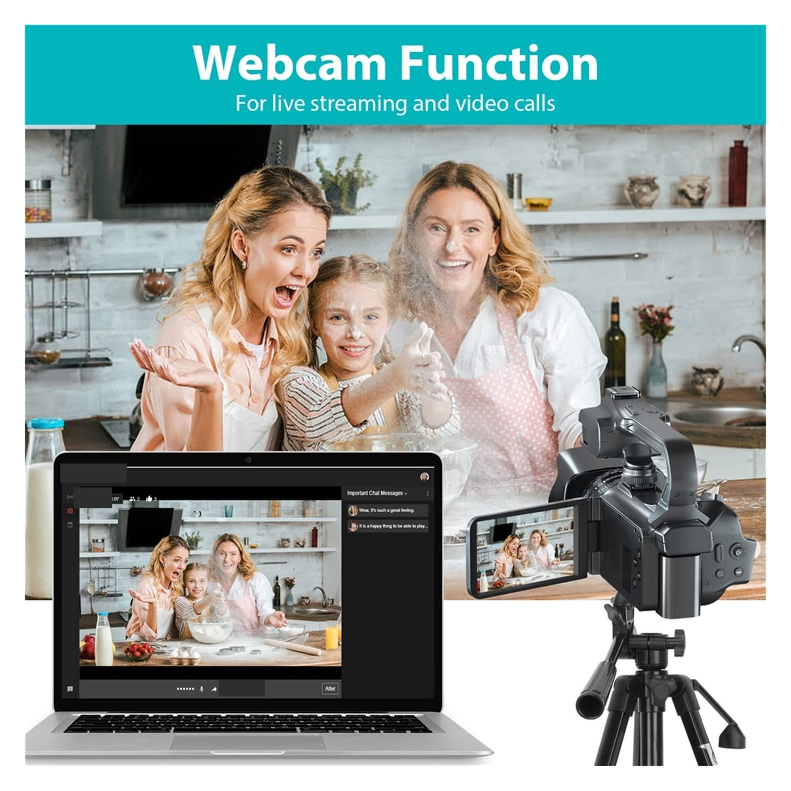BODORME 64MP 4K Digital Camcorder with 18X Zoom - Rotating Touch Screen Webcam for Live Streaming, YouTube Vlogging & Video Recording (Includes 16GB SD Card & LED Light MIC) - Perfect for Home Studio, Online Classes & Content Creation