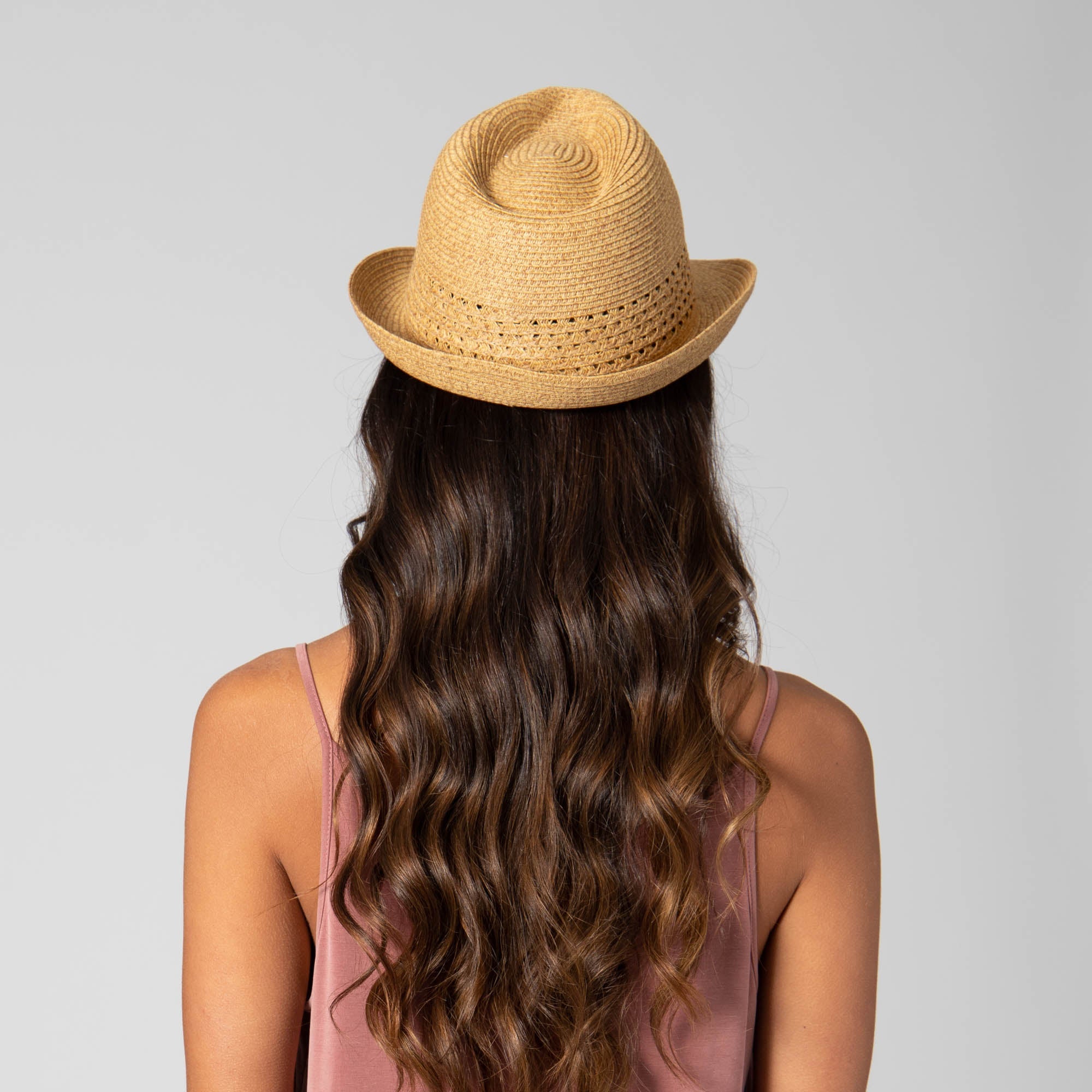 Stylish Women's Fedora Hat with Open Weave Design - Breathable Summer Sun Hat for Outdoor Activities, Beach, and Casual Wear