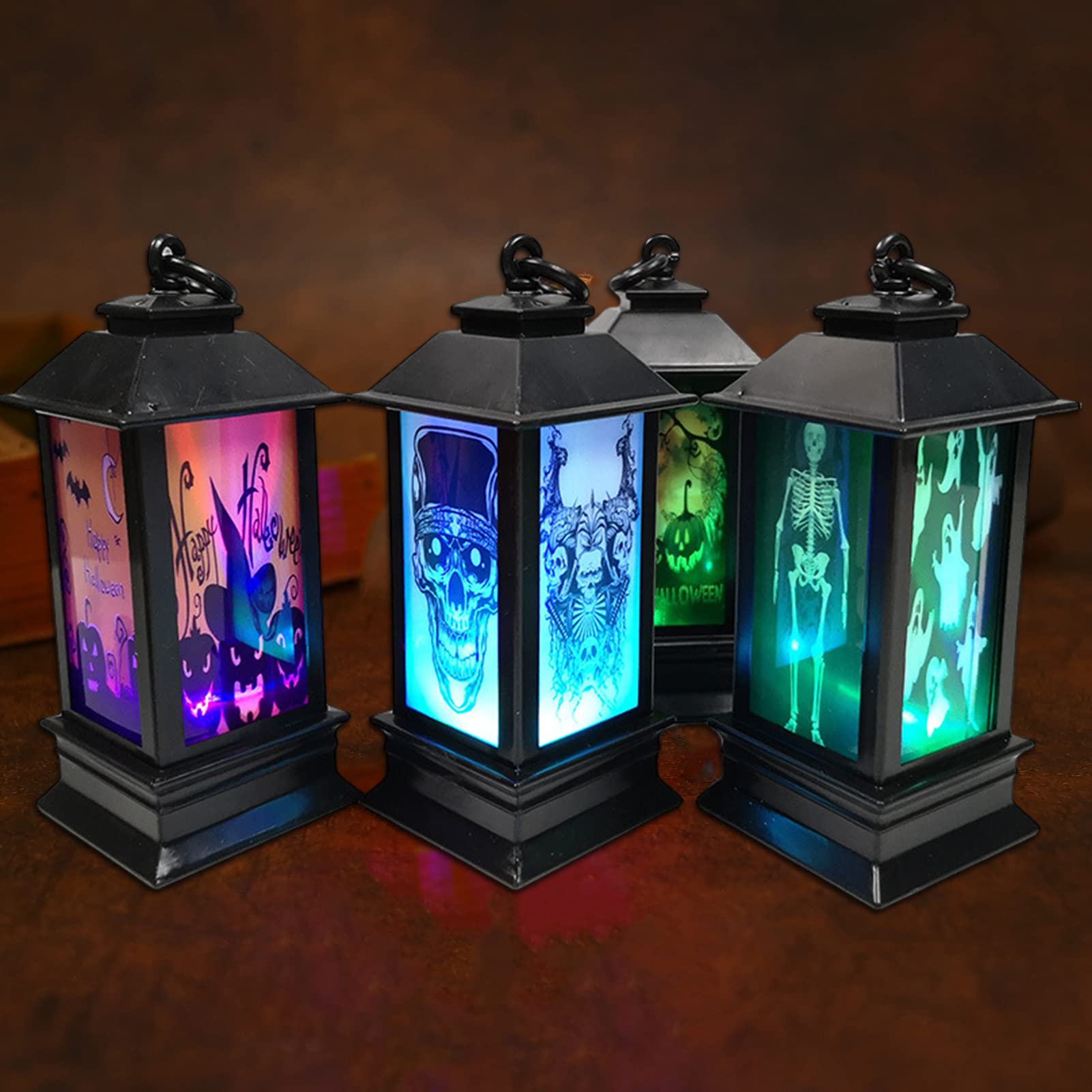 Spooky Halloween LED Lantern Lights - Portable Hanging Skeleton Candle Lamps for Home, Party, Porch, Bar & Outdoor Decorations | Perfect for Halloween Night, Haunted House Themes & Spooky Atmosphere