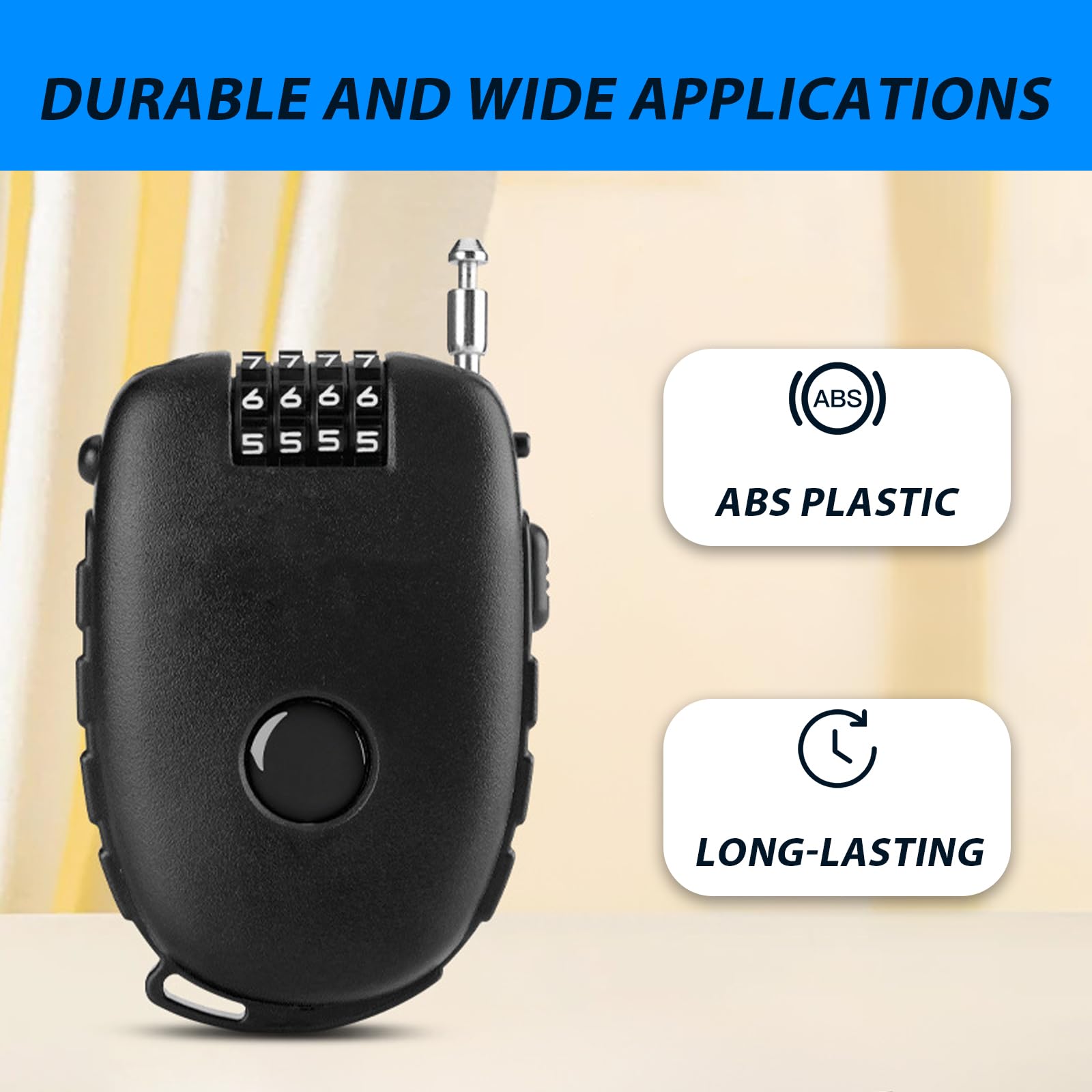 Ultra-Secure 4-Digit Combination Lock with 2.5ft Retractable Cable - Adjustable Bike Lock for Bicycles, Skis, Snowboards, Strollers & Luggage - Heavy Duty Cable Lock for Outdoor Sports, Travel & Home Security
