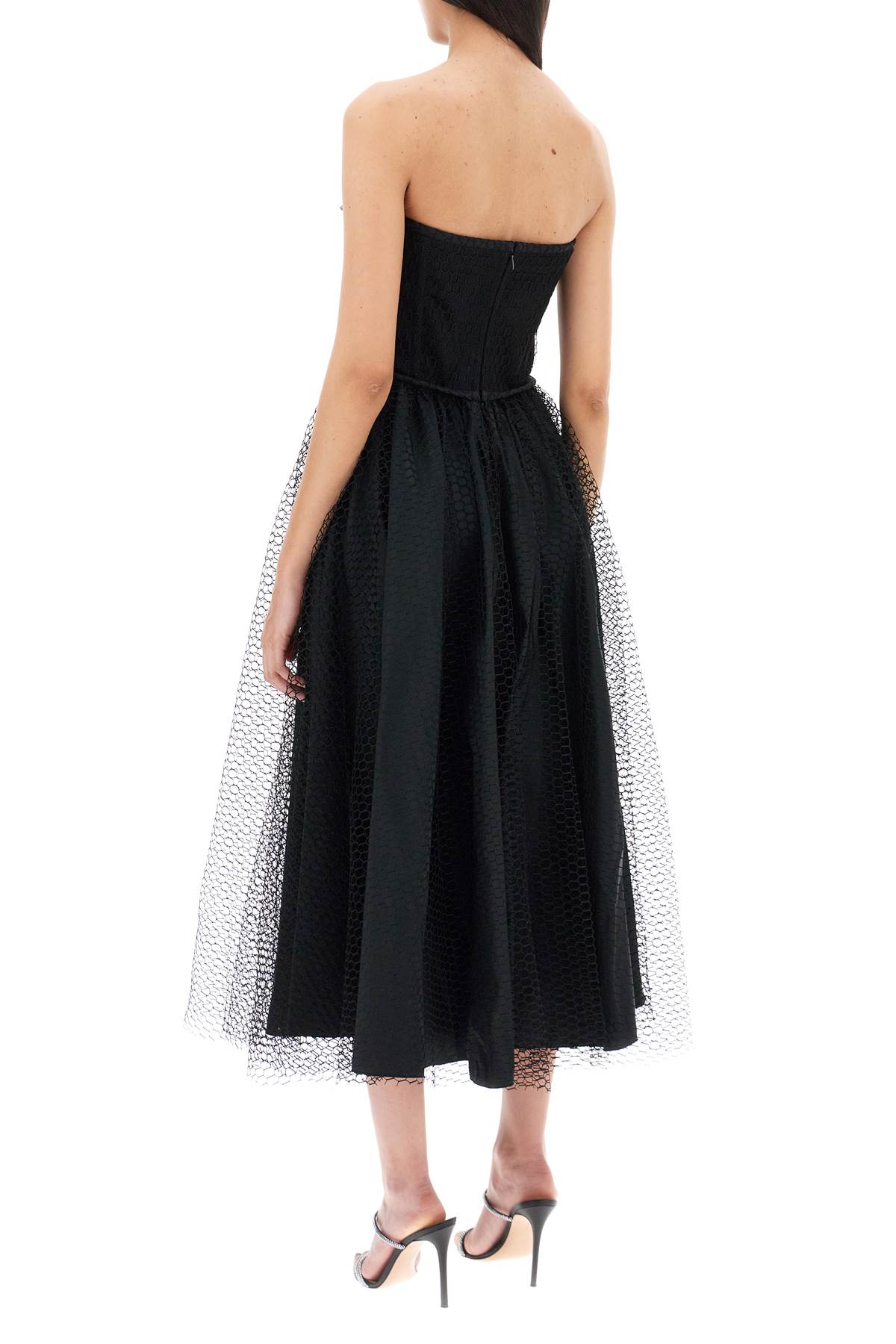 1913 Women's Midi Mesh Bustier Dress - Elegant Lace Bodice & Flowy Skirt for Evening Parties, Date Nights & Special Occasions