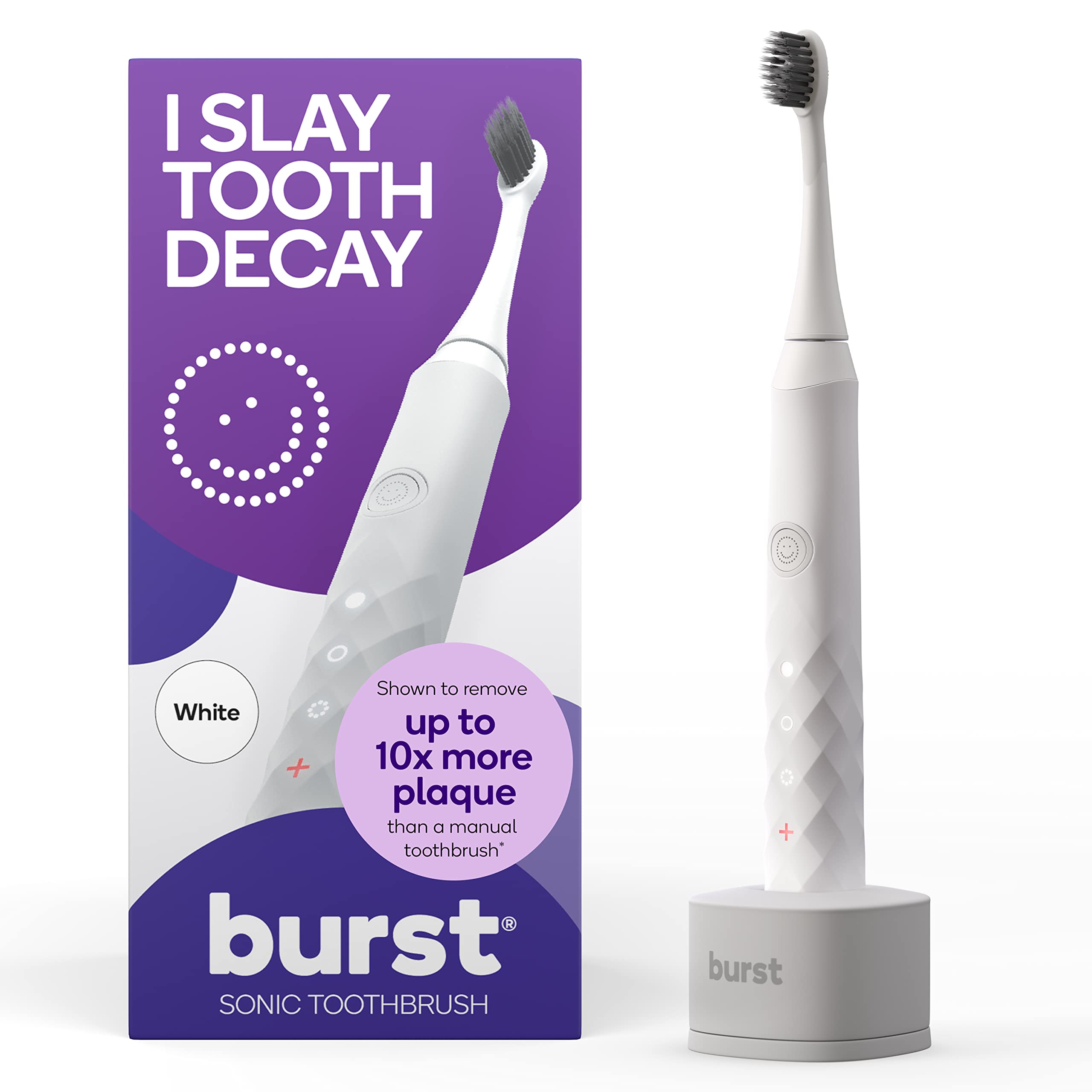 BURST Original Sonic Electric Toothbrush for Adults - Soft Bristles for Deep Cleaning, Stain & Plaque Removal - 3 Modes (Whitening, Sensitive, Massage) - Perfect for Travel & Daily Oral Care (White)