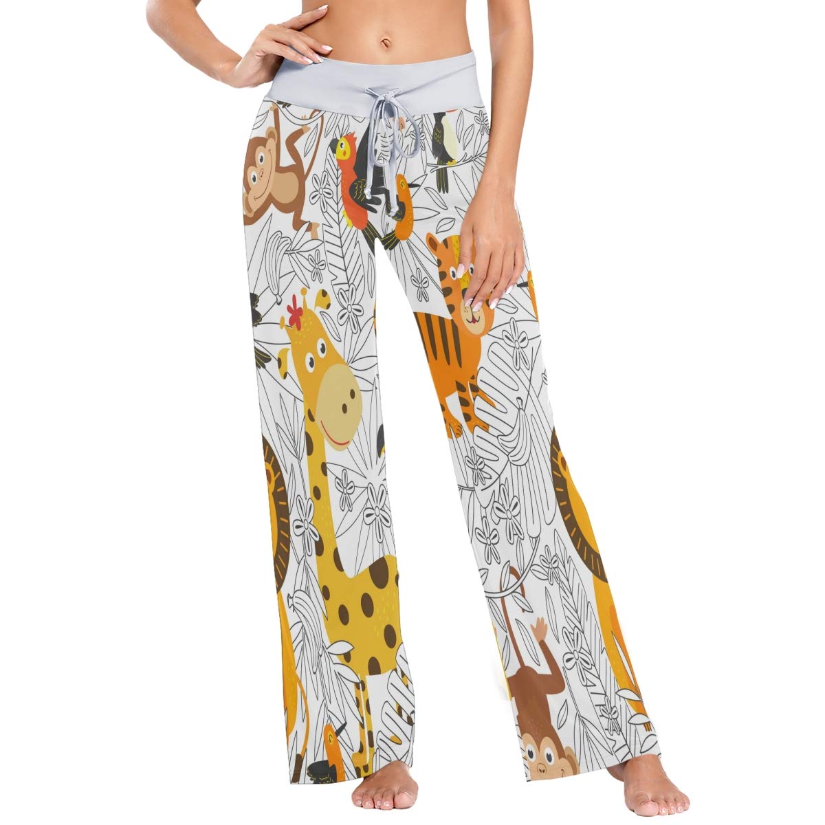 ALAZA Women's Giraffe & Tiger Print Pajama Pants - Soft Stretchy Lounge Pants with Wide Leg for Sleepwear, Yoga & Home Relaxation