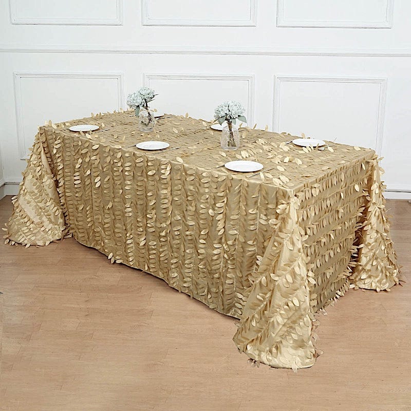 90x156 Inch Taffeta Rectangular Tablecloth with 3D Leaves Design - Elegant Dining Table Cover for Weddings, Parties & Home Decor