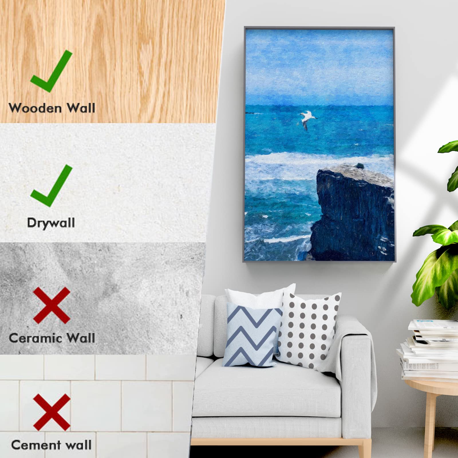 60Pcs Picture Hanging Hooks Kit - No Trace Wall Hangers for Drywall & Hard Walls - White Frame Fixing Hangers for Photos, Paintings & Artwork - Perfect for Home, Office & Gallery Decor