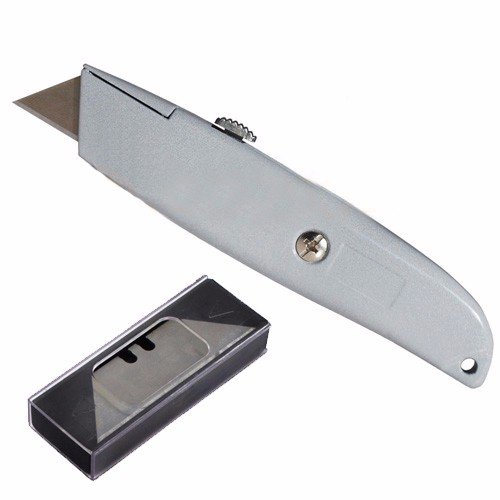Wideskall® Heavy Duty Box Cutter - Retractable Metal Utility Knife with 10 Razor Blades - Perfect for Shipping, Moving, Warehouse & DIY Projects