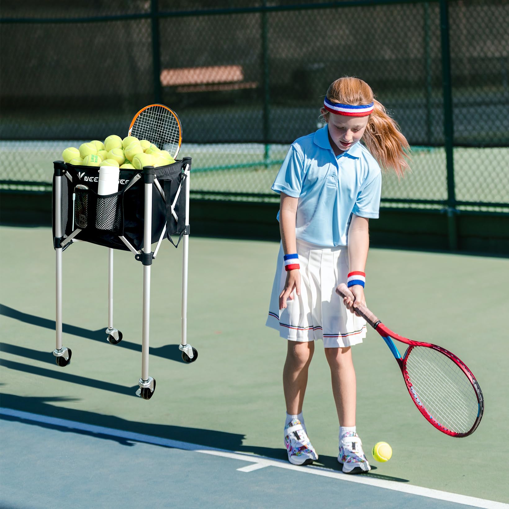 Portable Tennis Ball Hopper with Wheels - Holds 160 Balls for Tennis, Racquetball, Pickleball, Baseball & Badminton - Perfect for Practice, Training & Court Cleanup
