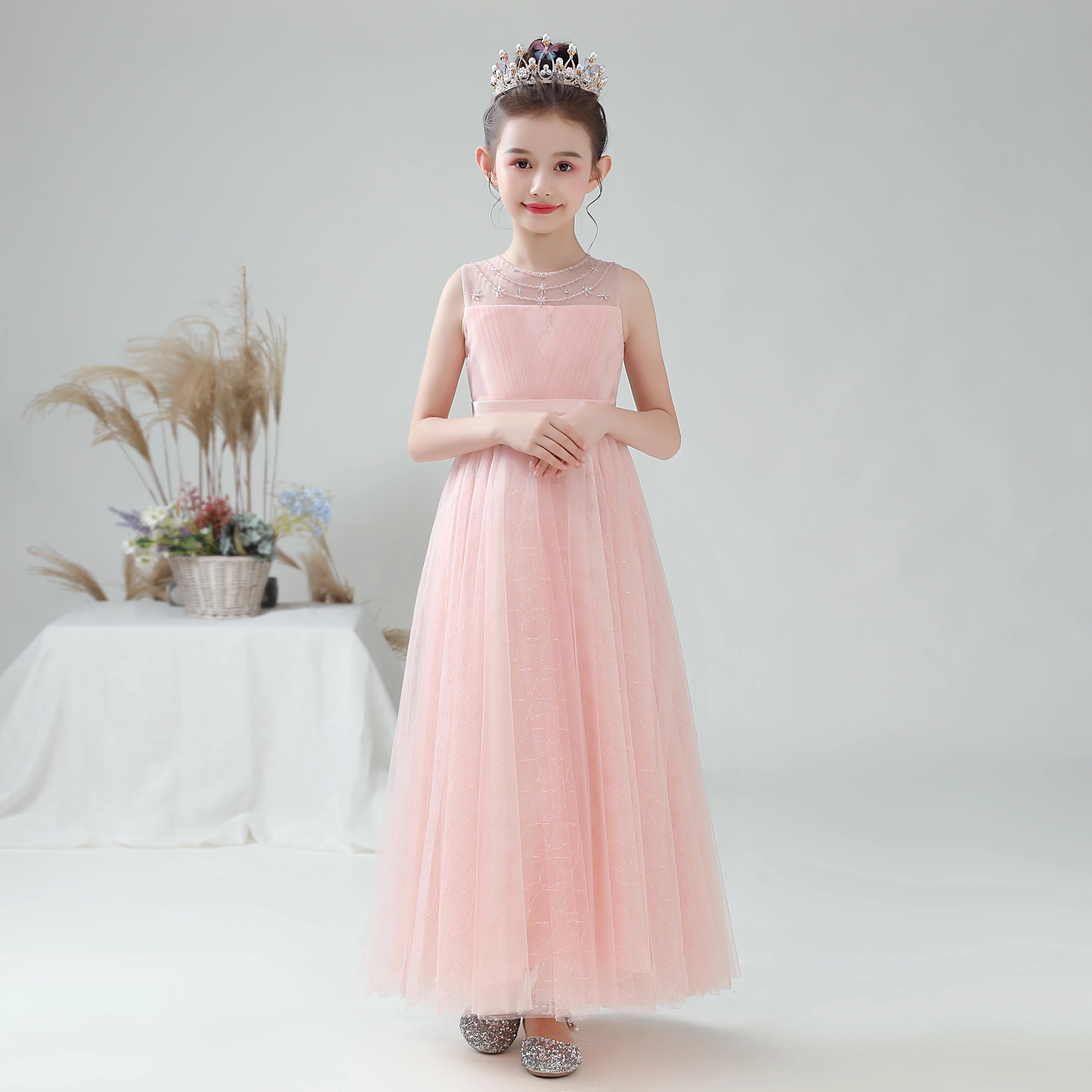 Sparkly Pink Tulle Flower Girl Dress for Wedding Party - Elegant Bridesmaid Gown for Special Occasions, Birthday & Pageant Events