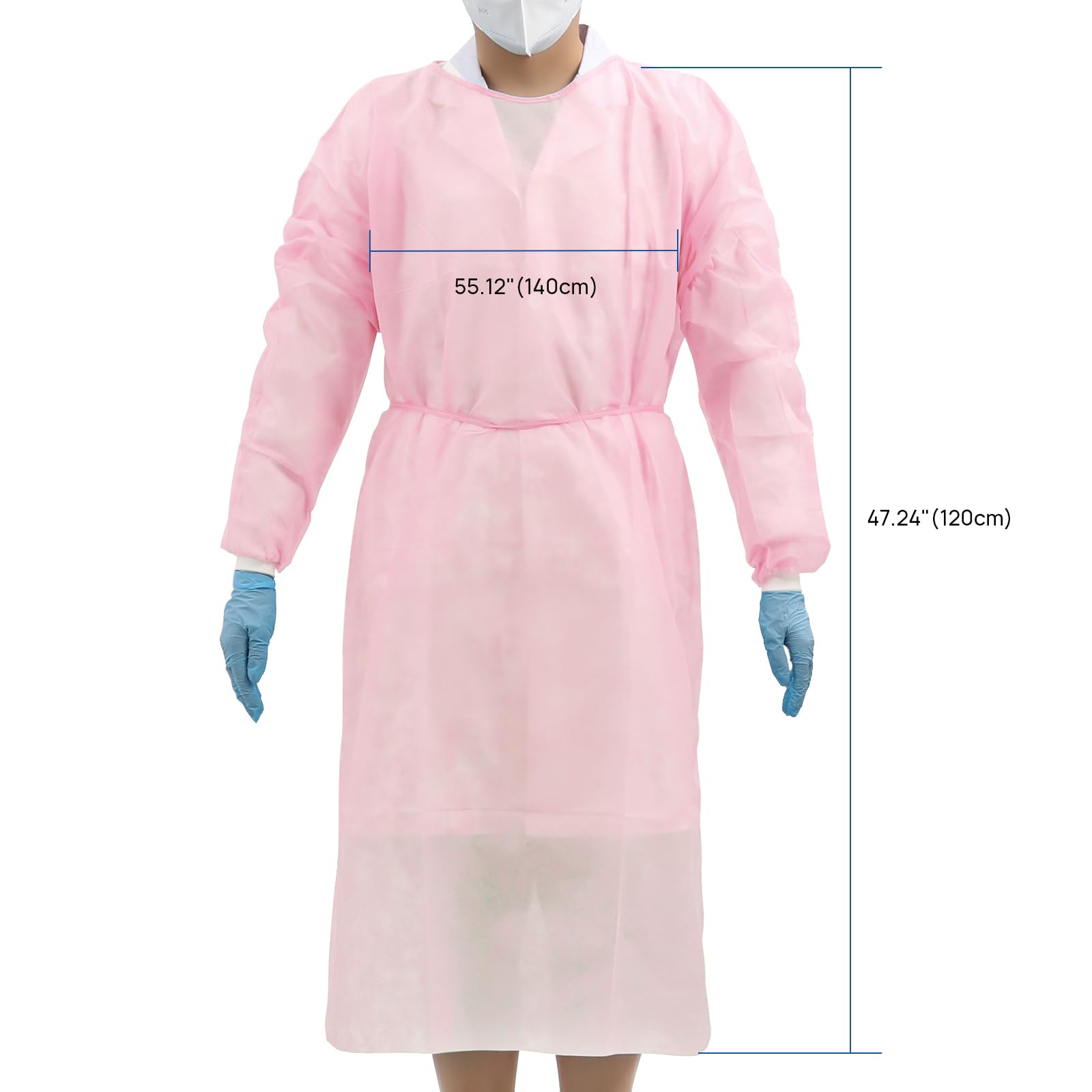 100 Pcs Disposable Isolation Gowns - Pink Polypropylene Medical Gowns with Knitted Cuffs for Healthcare Workers, Hospitals & Home Care - Protective Coverall for Medical Use, Nursing, Tattoo Shops & Beauty Salons