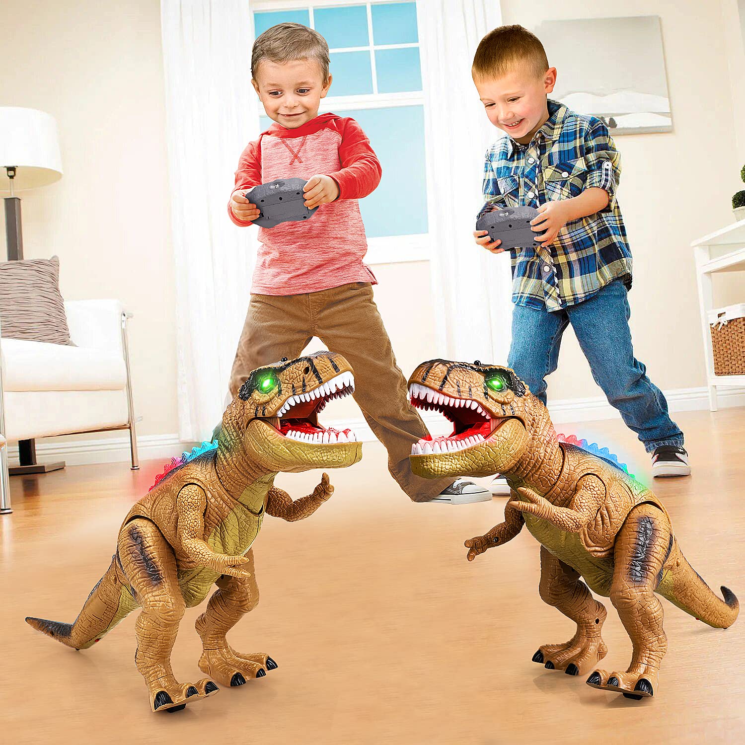 Remote Control Dinosaur Toy for Kids Ages 3-7 - Light Up & Roaring T-Rex Robot with Realistic Sounds | Electronic Walking Dinosaur Toy for Boys & Girls (Brown) | Perfect for Birthday Gifts, STEM Learning & Pretend Play