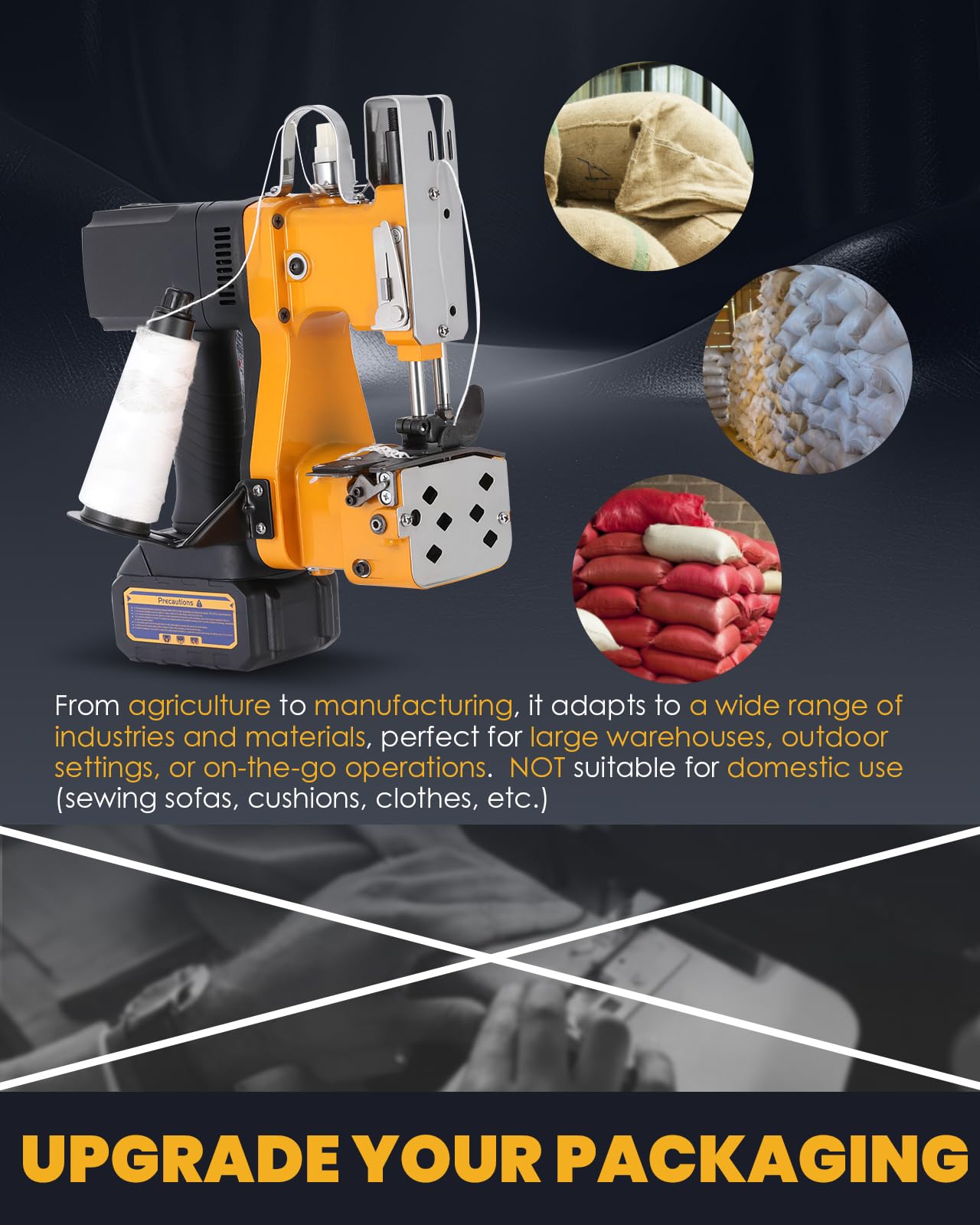 **Hanchen Cordless Bag Sewing Machine - Battery Powered Bag Sealer, High Speed Bag Closer & Stitcher for Feed Sacks, Jute, Seed, Vinyl & Rice Bags - Perfect for Farm, Warehouse & Packaging Use**