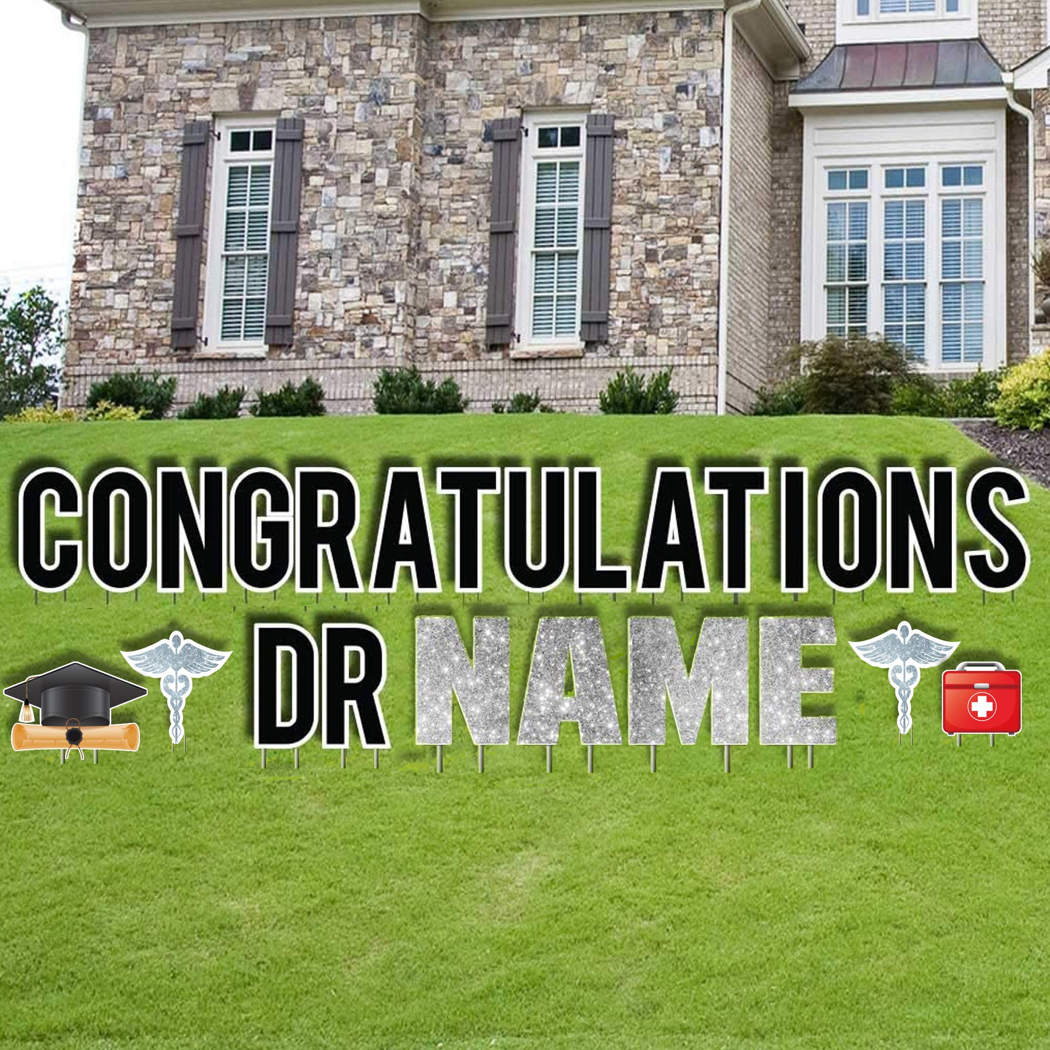 Custom Congratulations & Doctor Name Yard Sign - Personalized Lawn Decorations with Stakes for Graduation, Birthday & Special Events | VictoryStore Decorations 19269