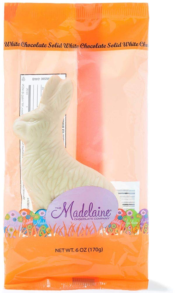 Premium White Milk Chocolate Easter Bunny - 6oz Solid Chocolate Treat in Cellophane Bag | Easter Basket Stuffers, Holiday Gifts & Party Favors | Perfect for Easter Celebrations, Classroom Treats & Spring Gatherings