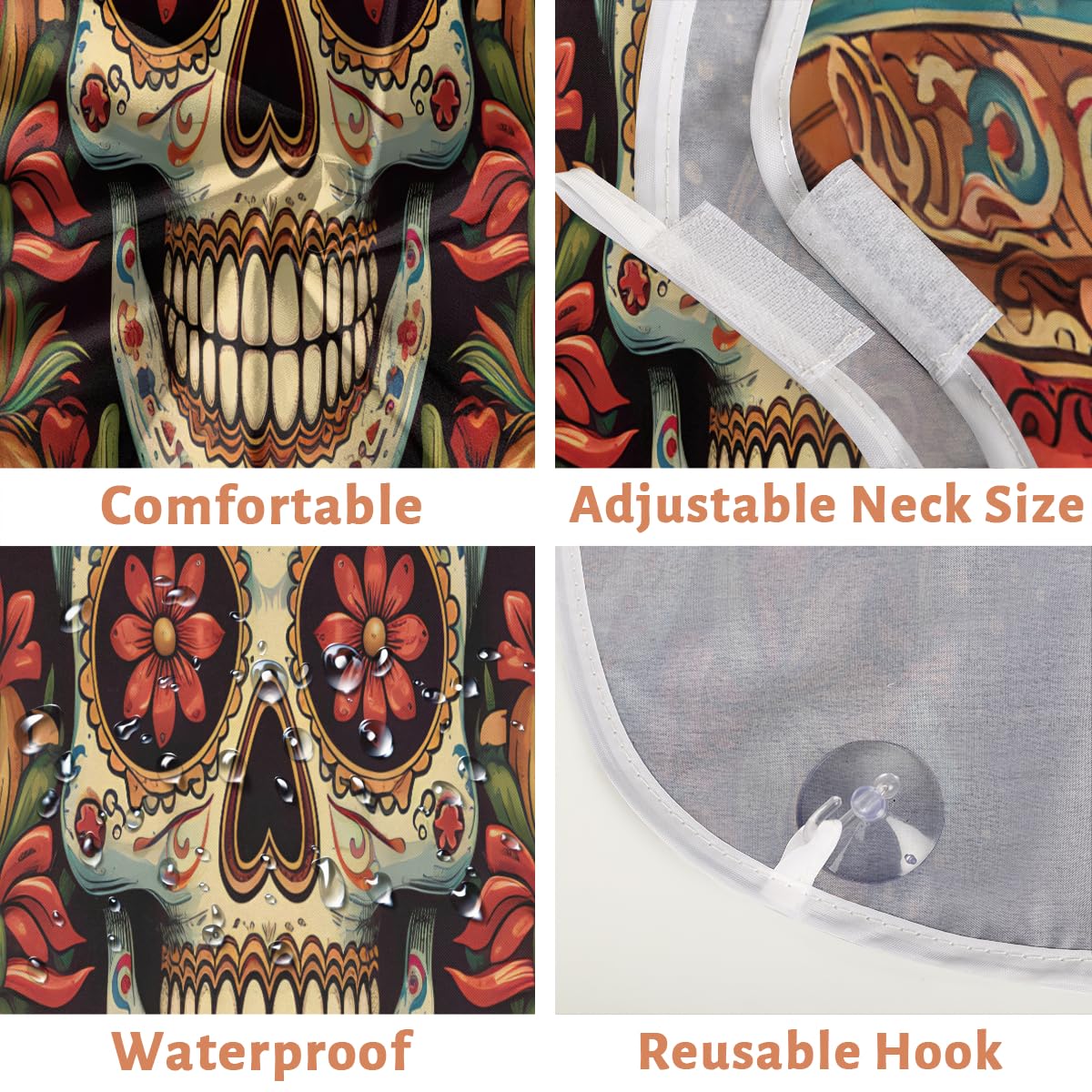 Cool Mexican Skull Beard Shaving Bib for Men - Waterproof Barber Apron for Hair Dye & Makeup, Beard Trimming & Haircut Cape - Sink Hair Catcher & Grooming Accessory - Perfect for Barbershops, Home Grooming & Halloween Costumes