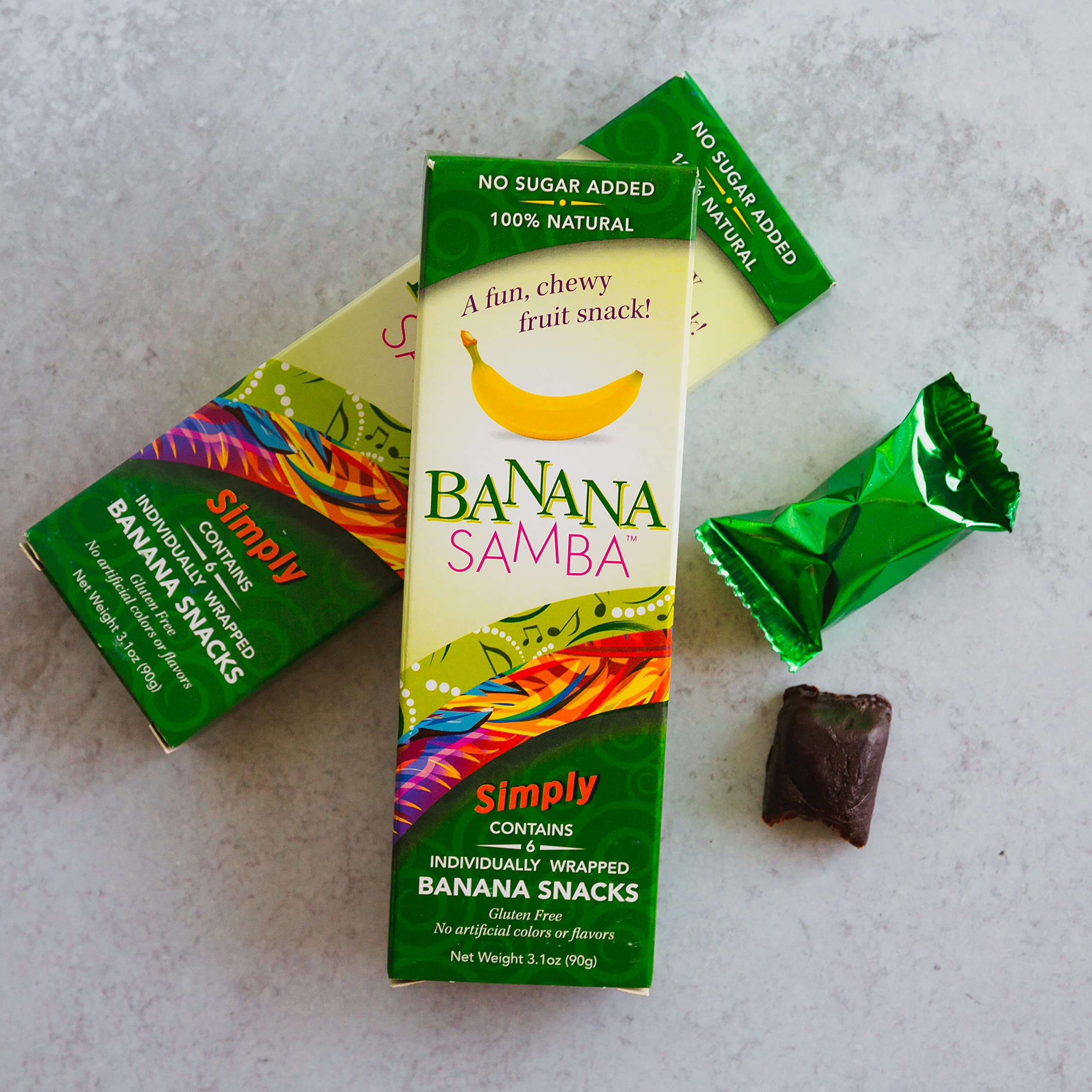 Organic Banana Samba Simply - No Sugar Added Natural Fruit Snacks - Chewy Banana Bites - 6 Individually Wrapped Packs (3.1oz) - Healthy On-the-Go Snack for Kids & Adults - Perfect for Lunchboxes, Hiking & Road Trips