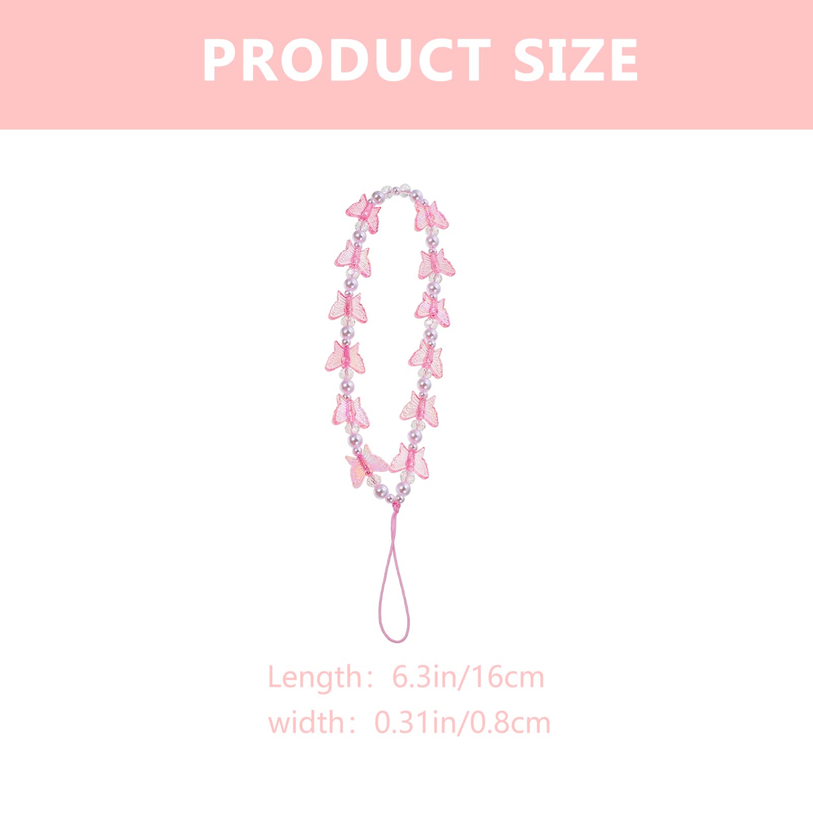 SOIMISS Pink Crystal Butterfly Beaded Phone Lanyard - Adjustable Wrist Strap for Smartphones, Cameras & Flashlights - Stylish Accessory for Women, Teens & Girls (Perfect for Parties, Concerts & Travel)