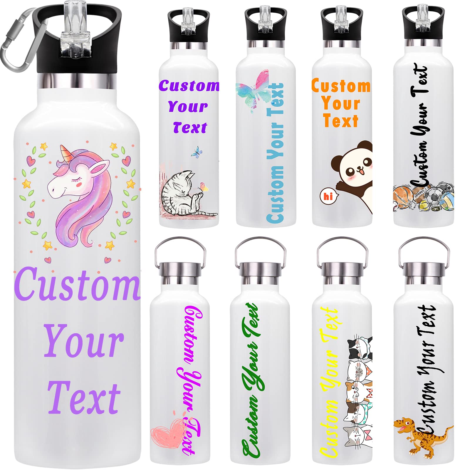 Custom Insulated Stainless Steel Water Bottle with Straw - Personalized Name Text for Women & Men (12oz/26oz) - Perfect for Gym, Hiking, Office & Outdoor Activities