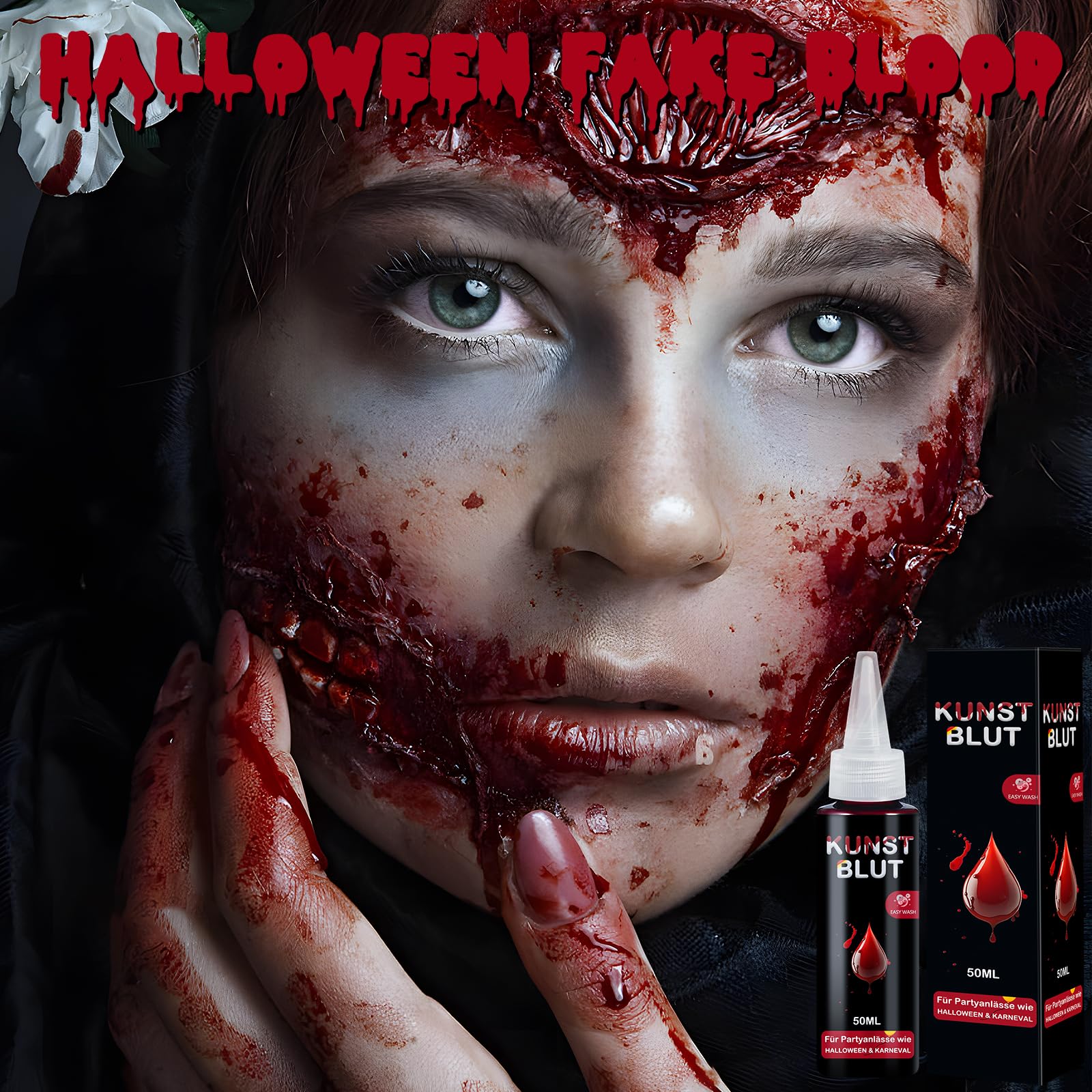Fake Blood Makeup Kit 50ml - Safe, Washable for Halloween & Cosplay