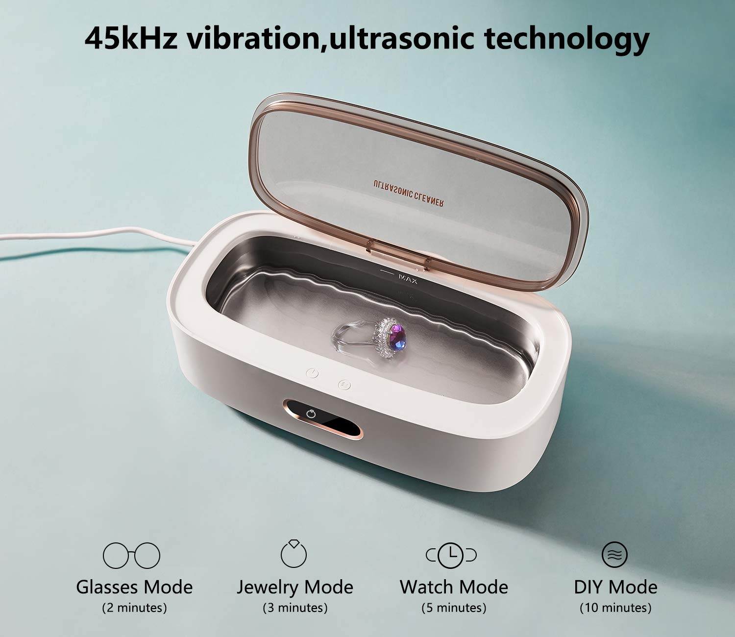 Professional Ultrasonic Jewelry Cleaner Machine - Deep Clean Silver, Rings, Watches, Necklaces, Eyeglasses, Dentures & Tools | Perfect for Home Jewelry Care, Dental Hygiene & Small Item Cleaning