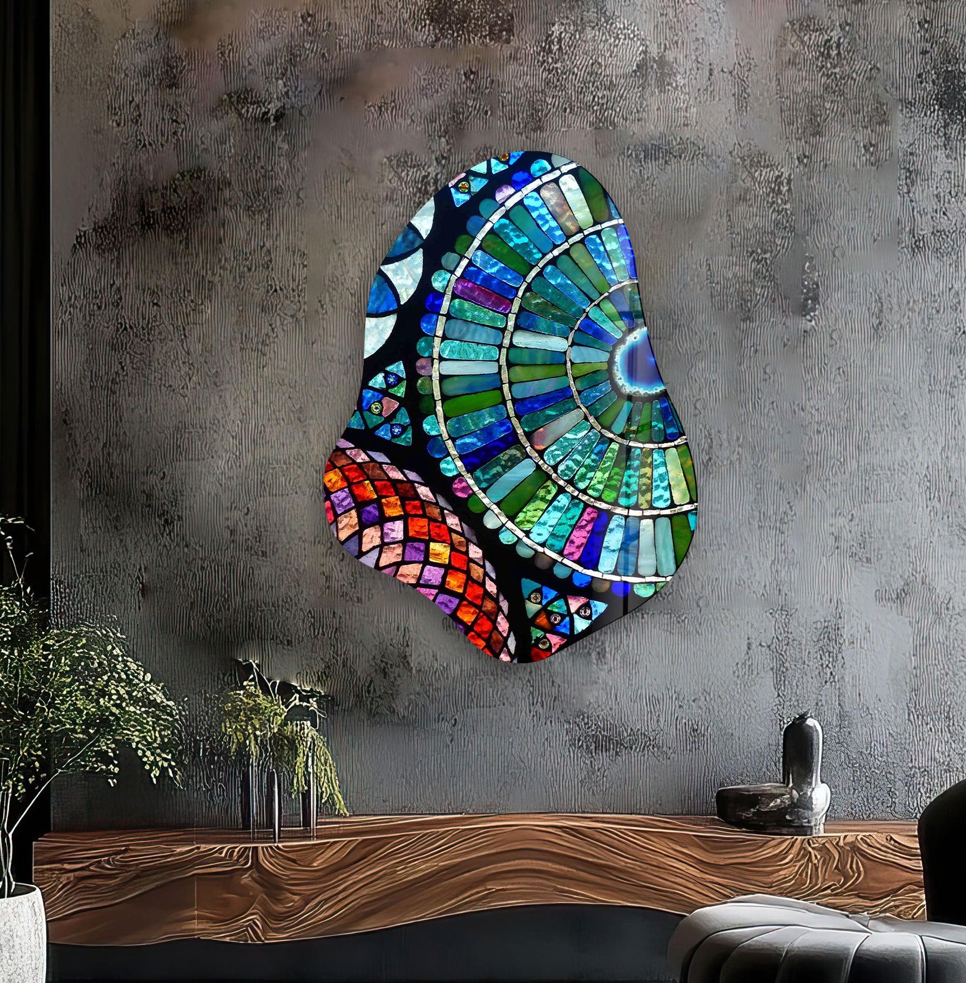 Blue Mosaic Glass Wall Art Decor - Handmade Modern Home Decor for Living Room, Bedroom & Office