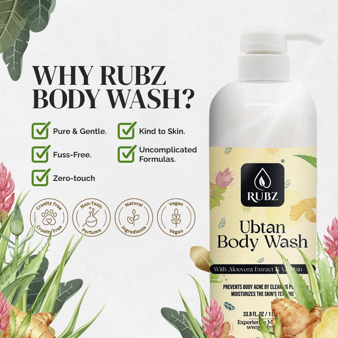 Rubz Ubtan Body Wash - Glycerin & Natural Extracts Enriched, Soap-Free for Women & Men | Paraben & SLS Free | 1L | Perfect for Daily Hydration & Sensitive Skin Care