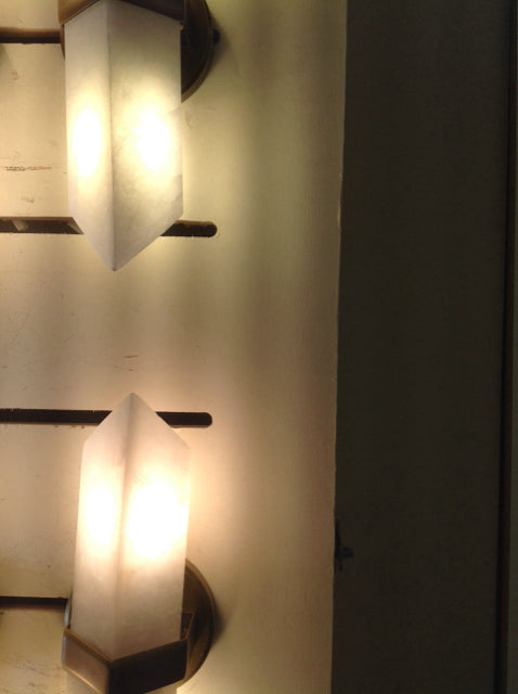 Set of 2 Valencia Glass & Brass Wall Sconces - 2 Bulb Vintage Industrial Lighting Fixtures for Bedroom, Living Room, or Hallway Decor