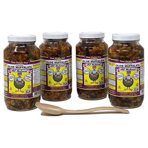 That Pickle Guy Classic Olive Muffalata (4 x 24 oz Jars) Bundle with Serving Spoon - Perfect for Sandwiches, Charcuterie Boards & Italian Cooking