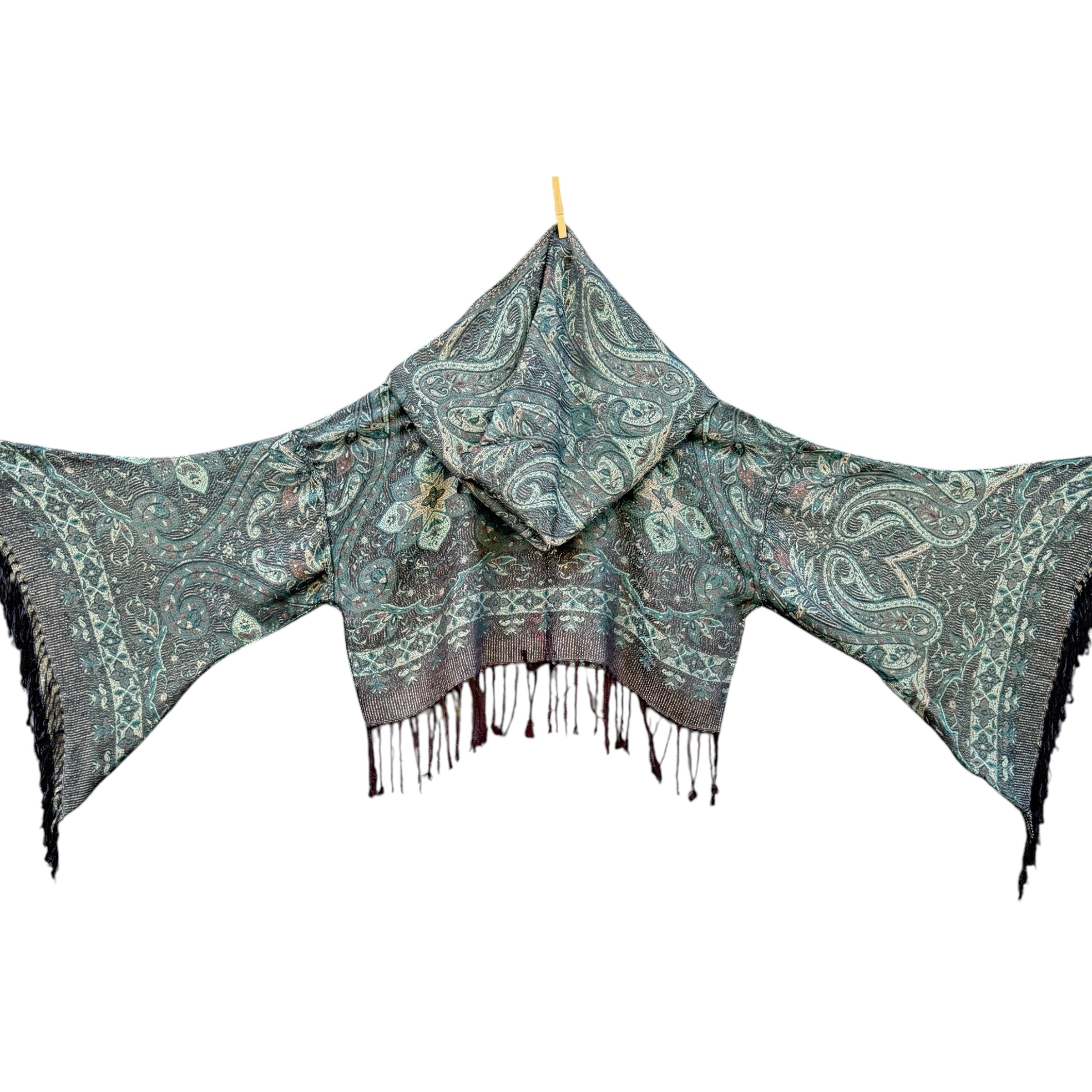 Butterfly Bell Pashmina Top - Dark Sea Paisley Print Women's Fashion Blouse | Perfect for Boho Chic Outfits, Beach Cover-ups & Summer Layering