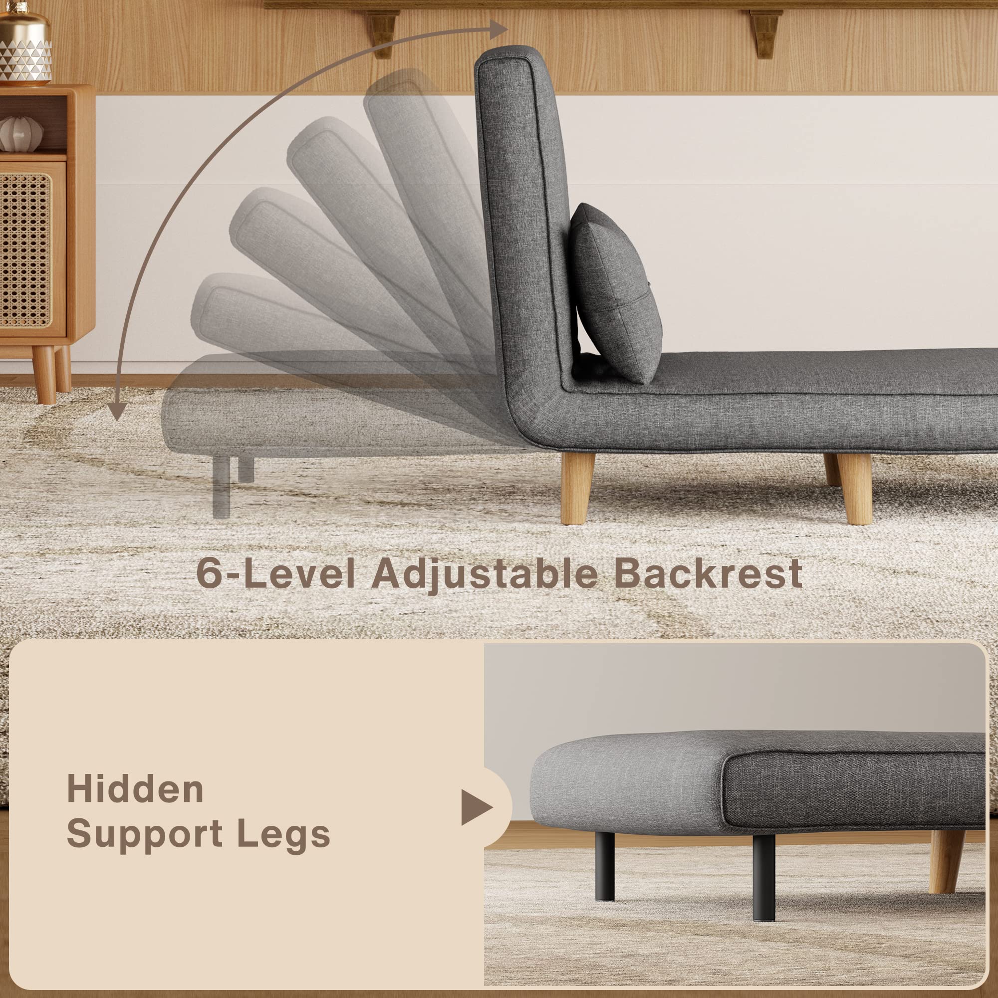 AIHO 3-in-1 Convertible Sleeper Chair Bed - Adjustable Backrest Futon Sofa for Small Spaces | Guest Bed, Lounge Chair & Daybed for Apartments, Dorms, Offices & Living Rooms (Dark Grey) - Perfect for Overnight Guests, Napping & Space-Saving Solutions