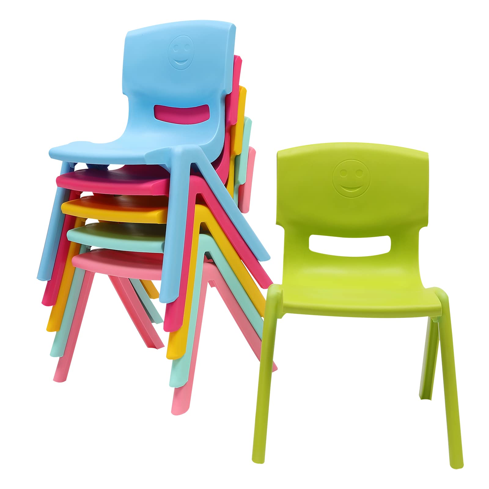 Colorful Stackable Kids Chairs 6-Pack - 11inch Height for Toddlers 2-8, Home & Preschool Use