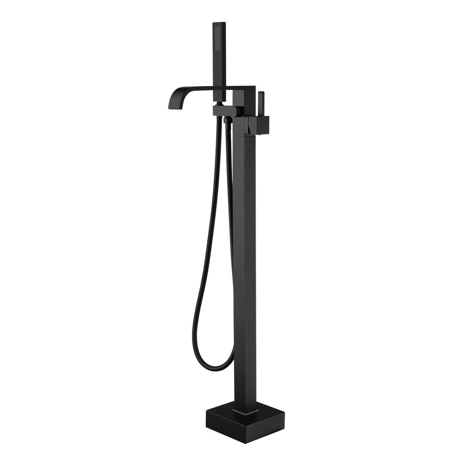 Freestanding Bathtub Faucet - Black Floor Mount Tub Filler with Hand Shower | Single Handle Brass Bathroom Faucet for Modern Luxury Bathrooms